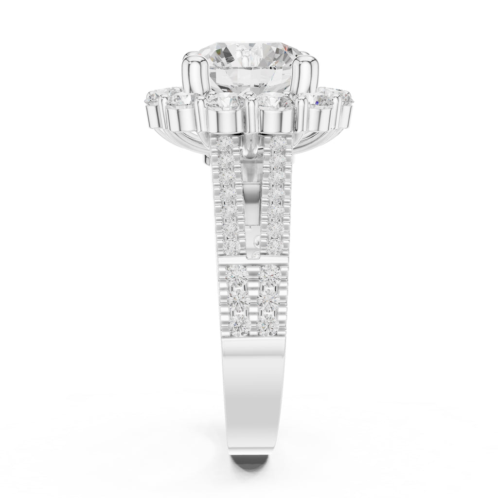 2.10 ct Round Lab-Grown Diamond Cluster Halo Ring 2.1ct White Gold