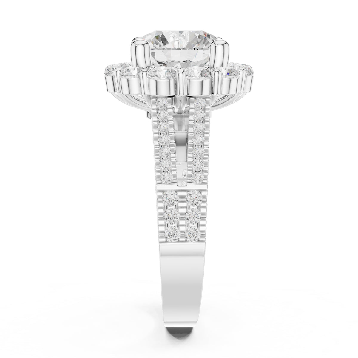 2.10 ct Round Lab-Grown Diamond Cluster Halo Ring 2.1ct White Gold
