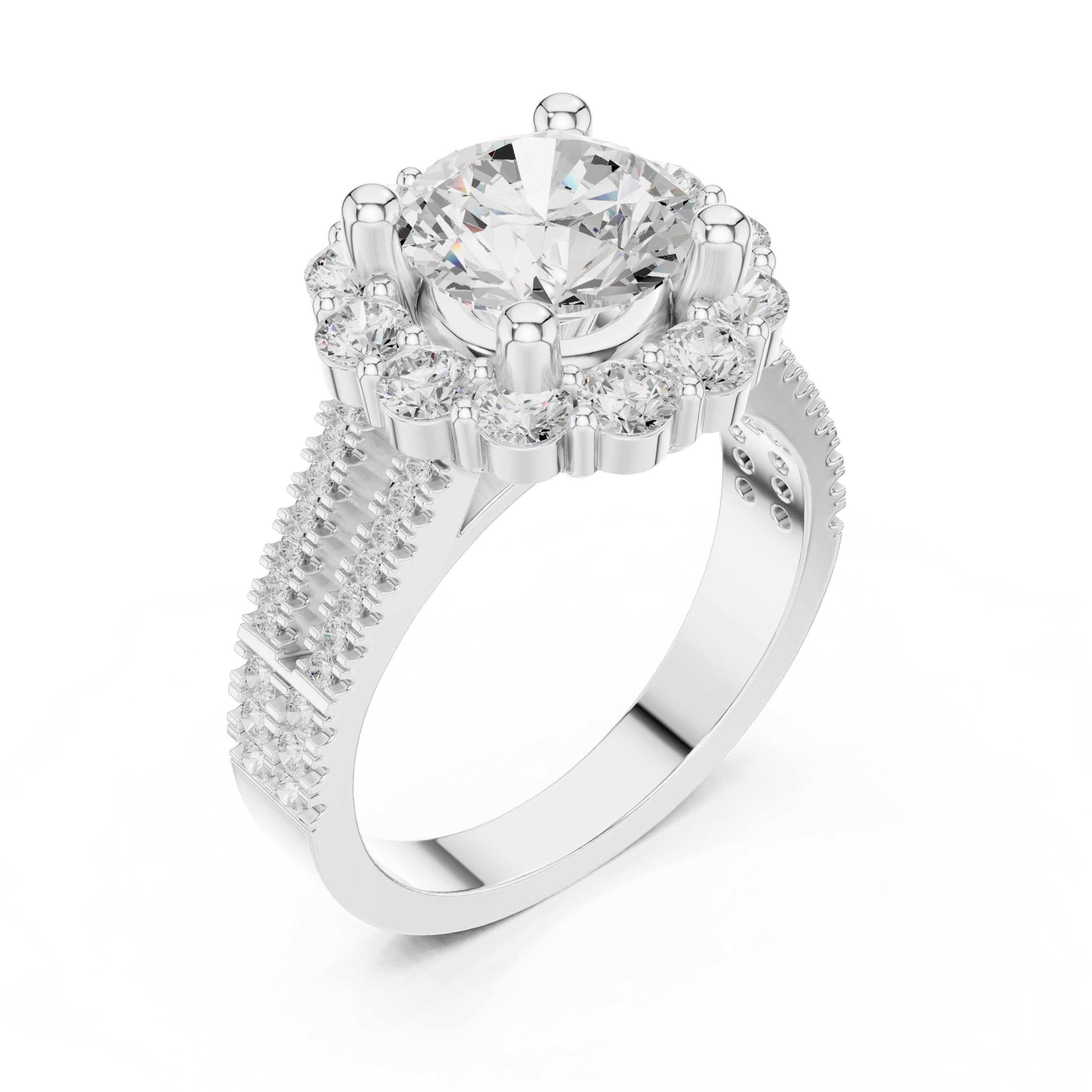 2.10 ct Round Lab-Grown Diamond Cluster Halo Ring 2.1ct White Gold