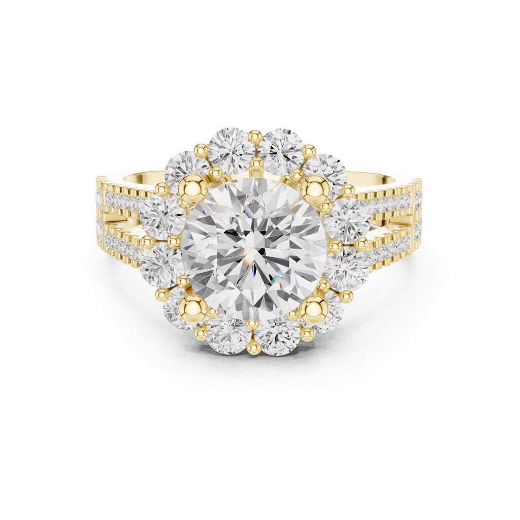2.10 ct Round Lab-Grown Diamond Cluster Halo Ring 2.1ct Yellow Gold