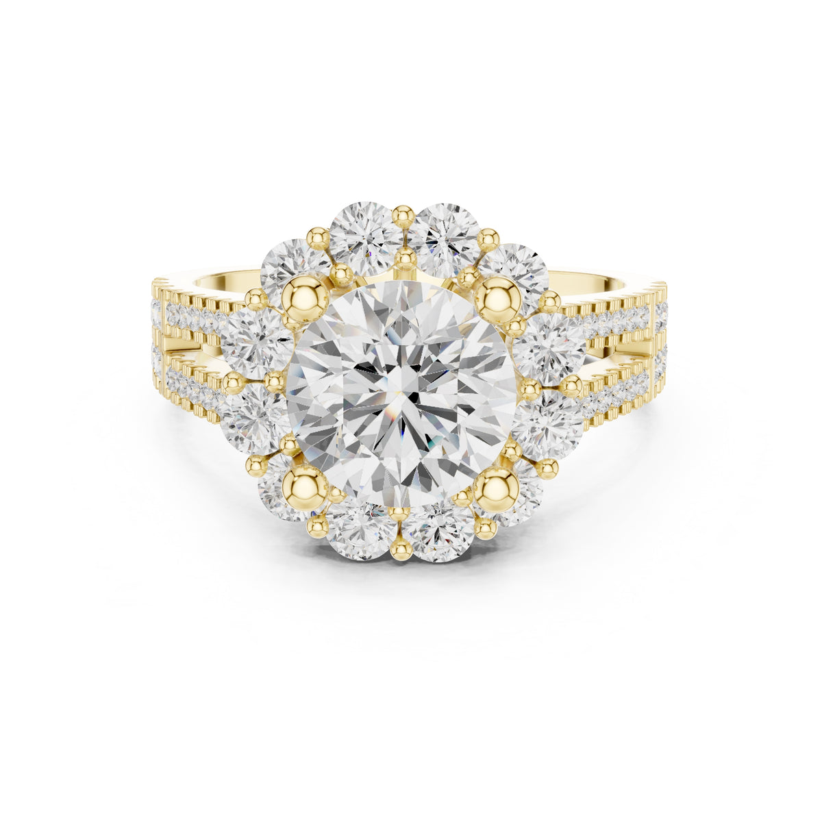 2.10 ct Round Lab-Grown Diamond Cluster Halo Ring 2.1ct Yellow Gold