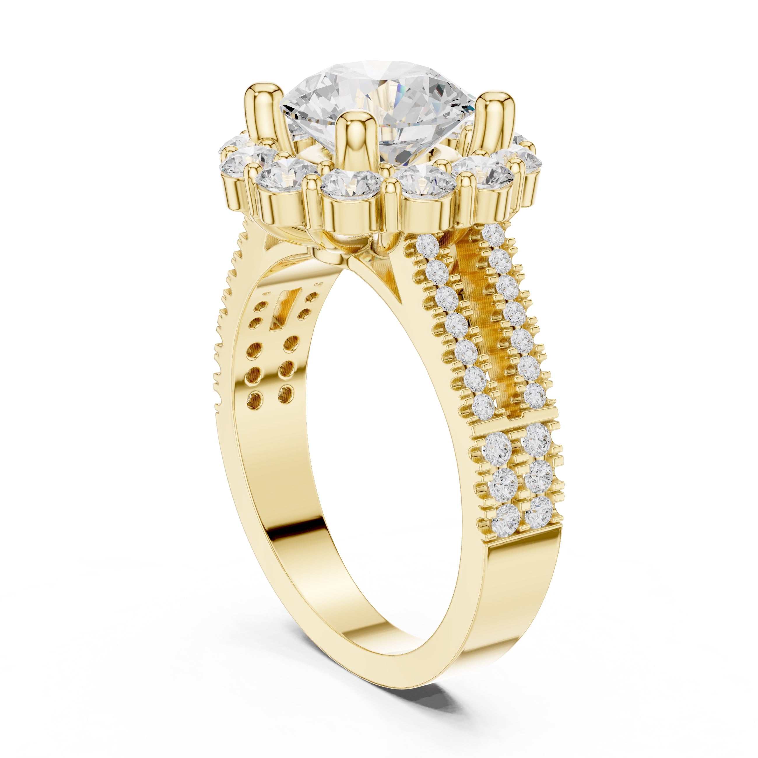 2.10 ct Round Lab-Grown Diamond Cluster Halo Ring 2.1ct Yellow Gold