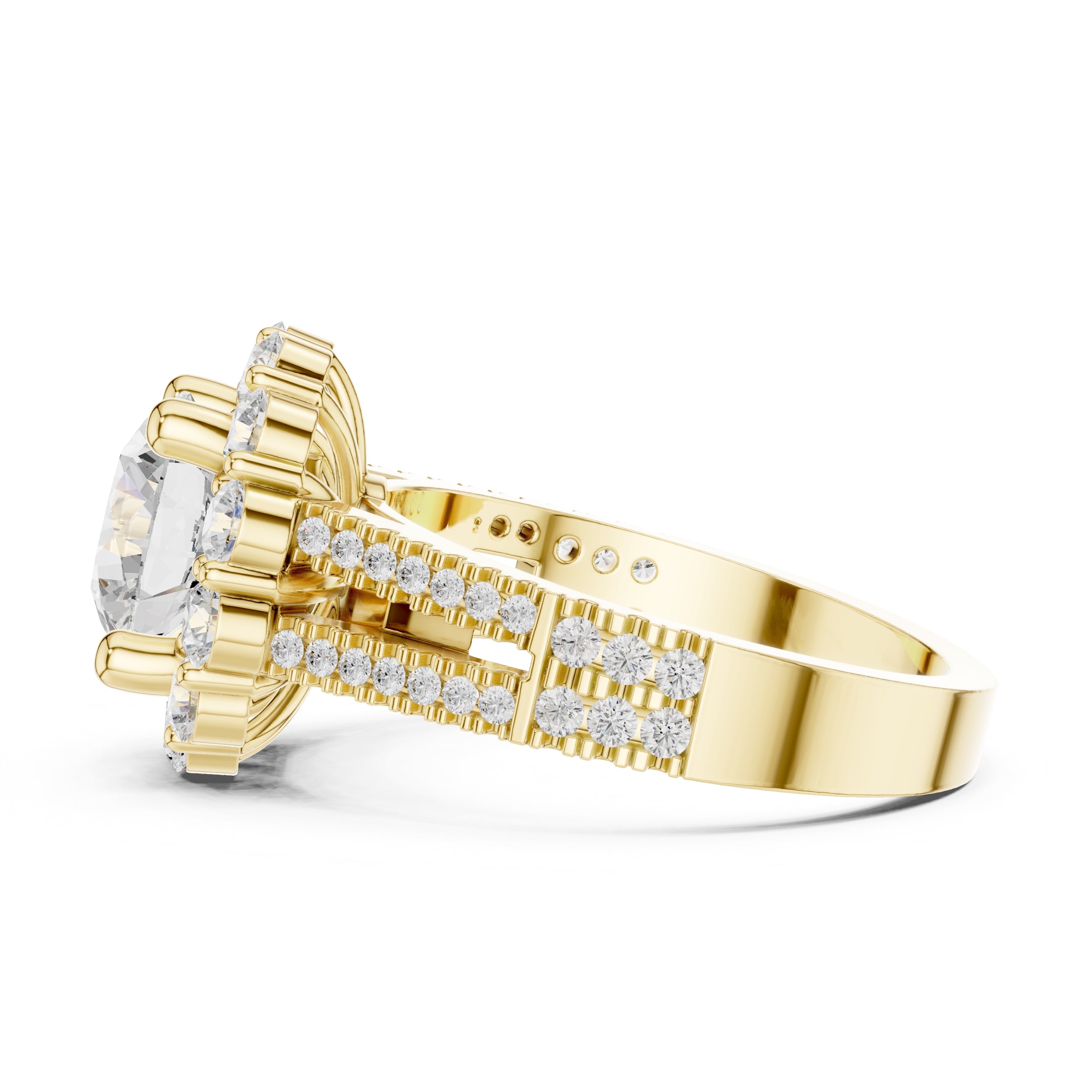 2.10 ct Round Lab-Grown Diamond Cluster Halo Ring 2.1ct Yellow Gold