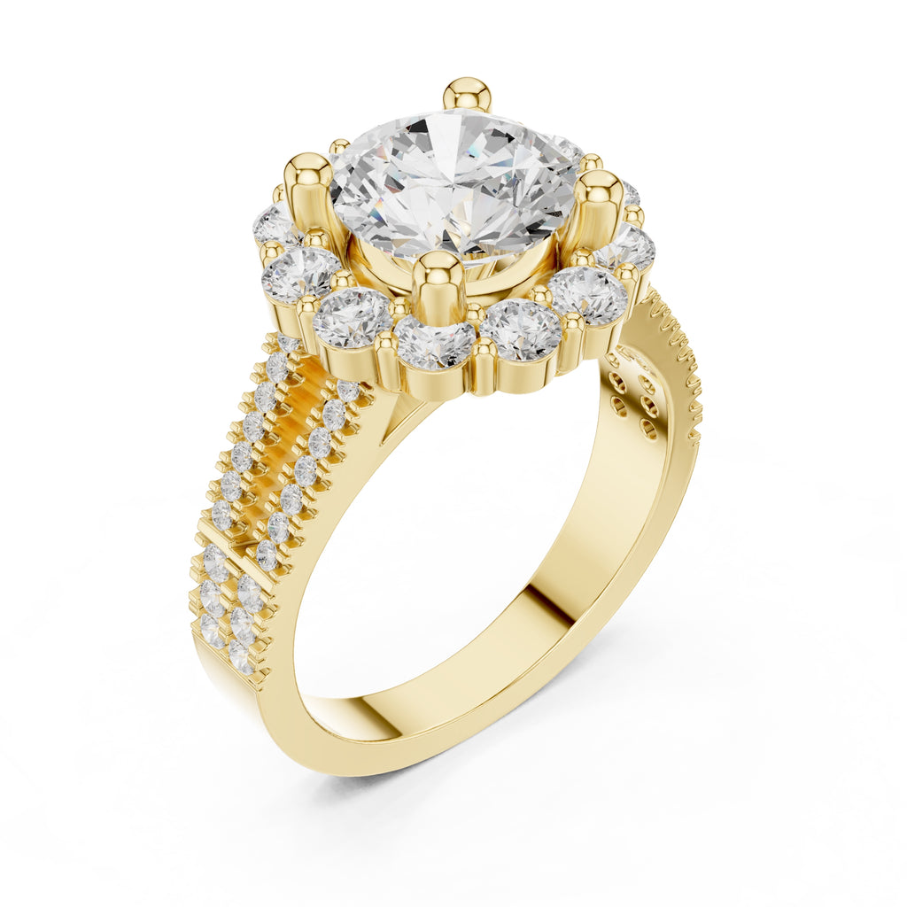 2.10 ct Round Lab-Grown Diamond Cluster Halo Ring 2.1ct Yellow Gold