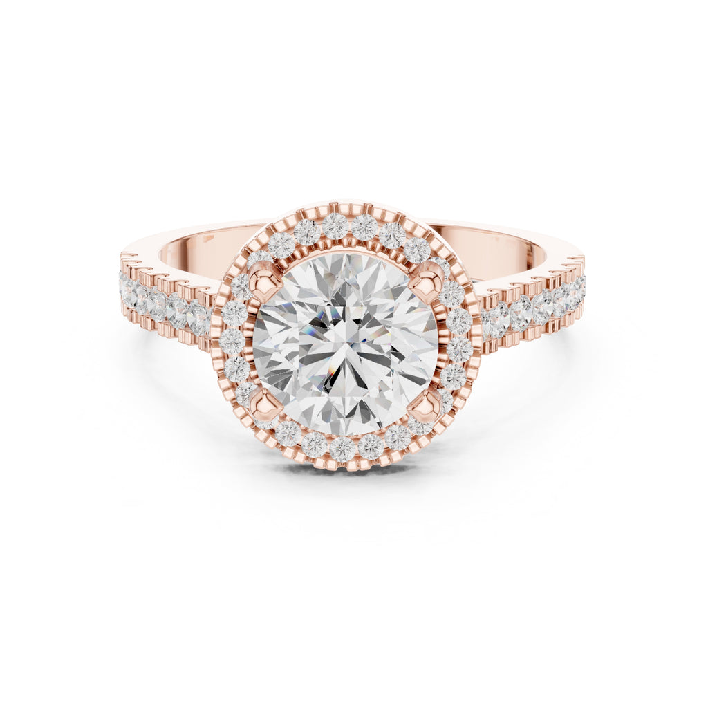 1.50 ct Round Lab-Grown Diamond Halo Ring 1.5ct Rose Gold