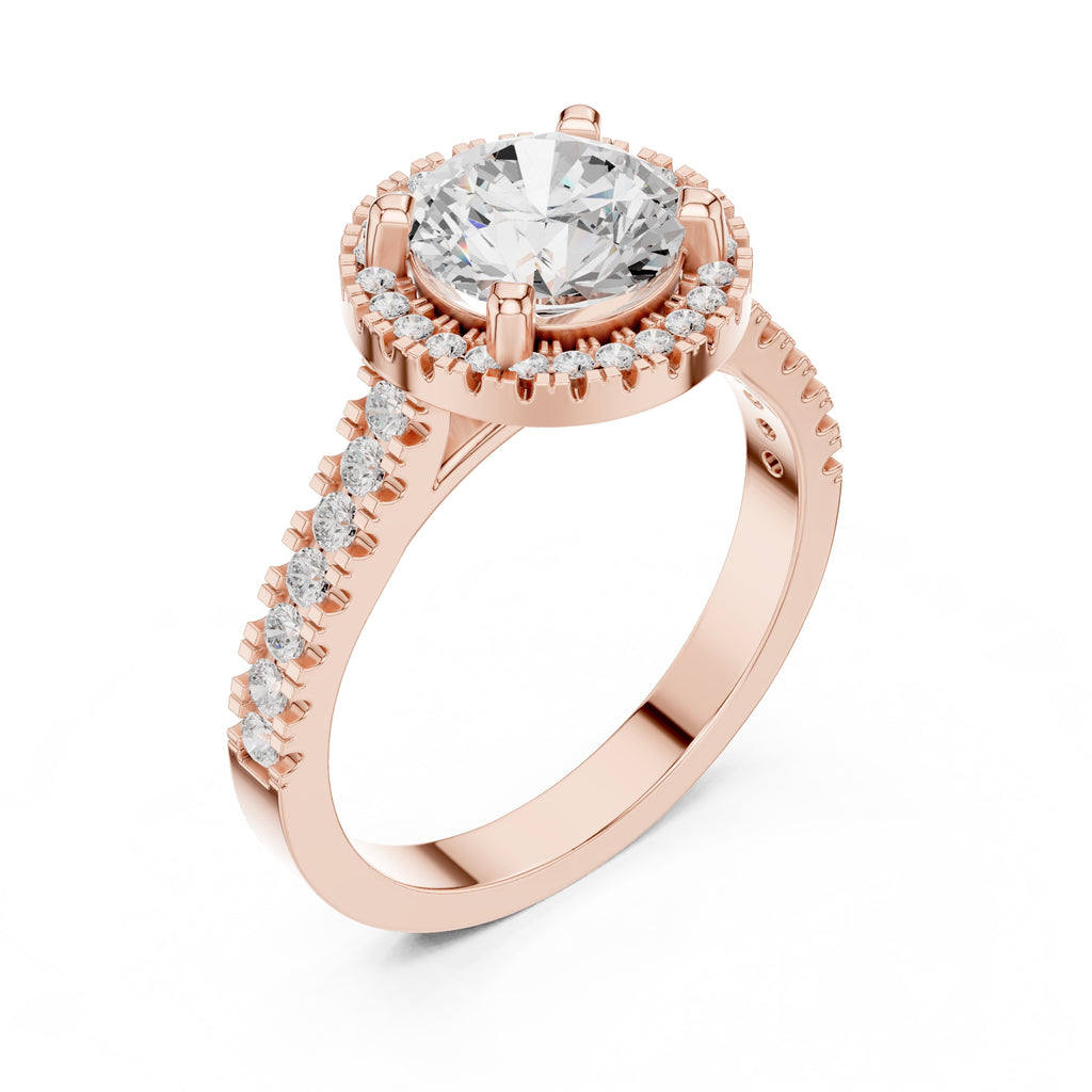 1.50 ct Round Lab-Grown Diamond Halo Ring 1.5ct Rose Gold
