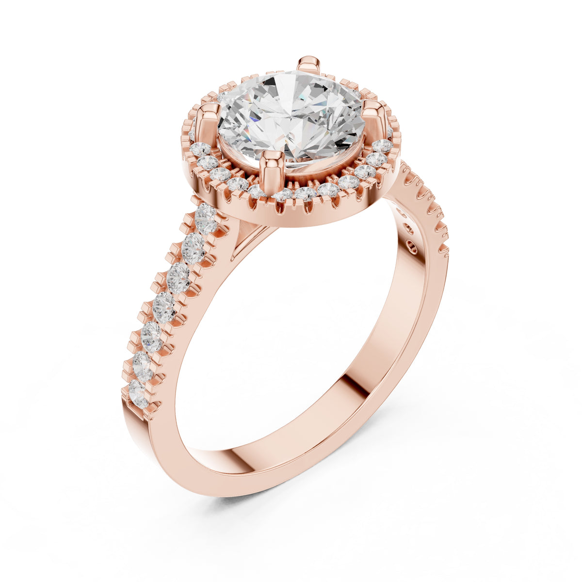 1.50 ct Round Lab-Grown Diamond Halo Ring 1.5ct Rose Gold