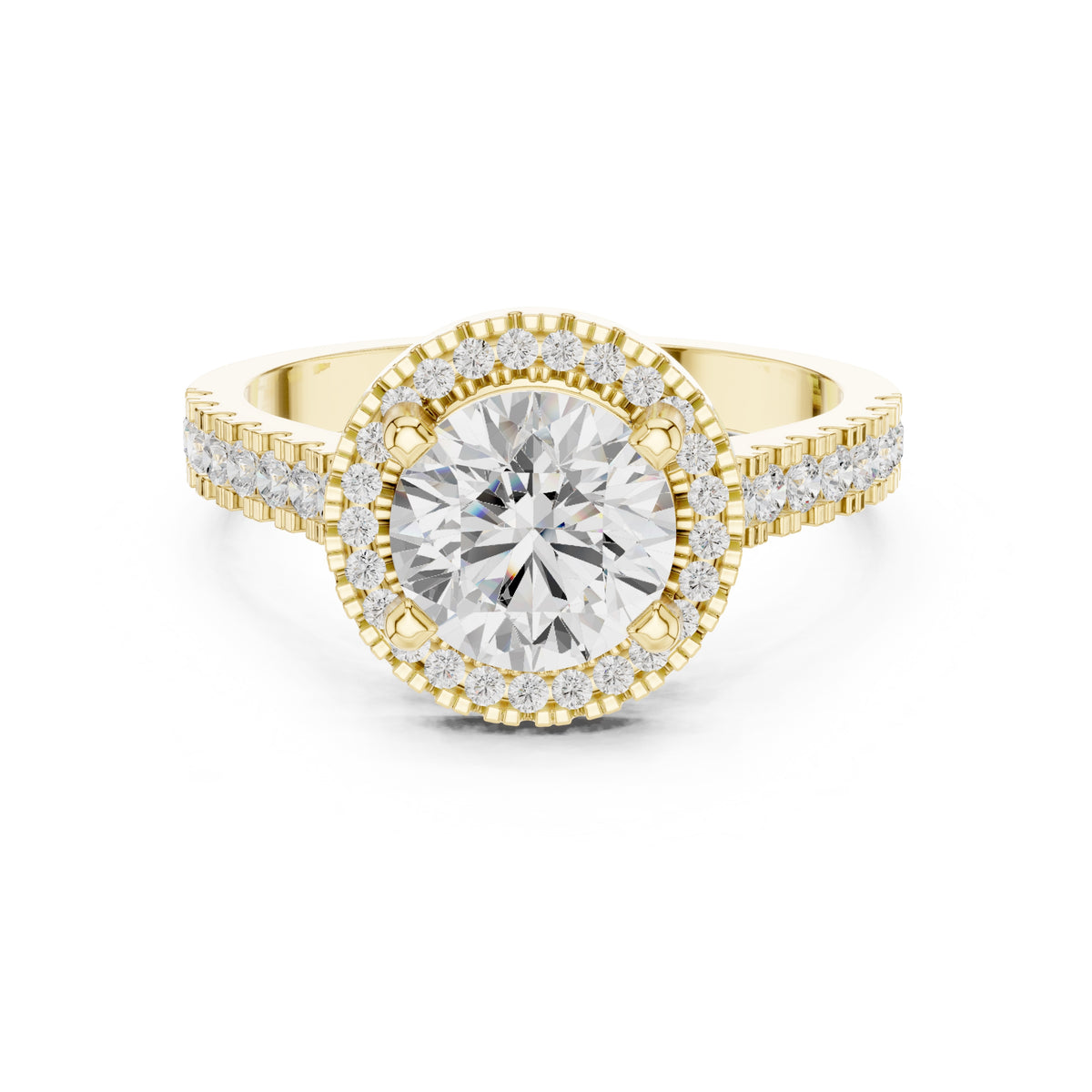 1.50 ct Round Lab-Grown Diamond Halo Ring 1.5ct Yellow Gold