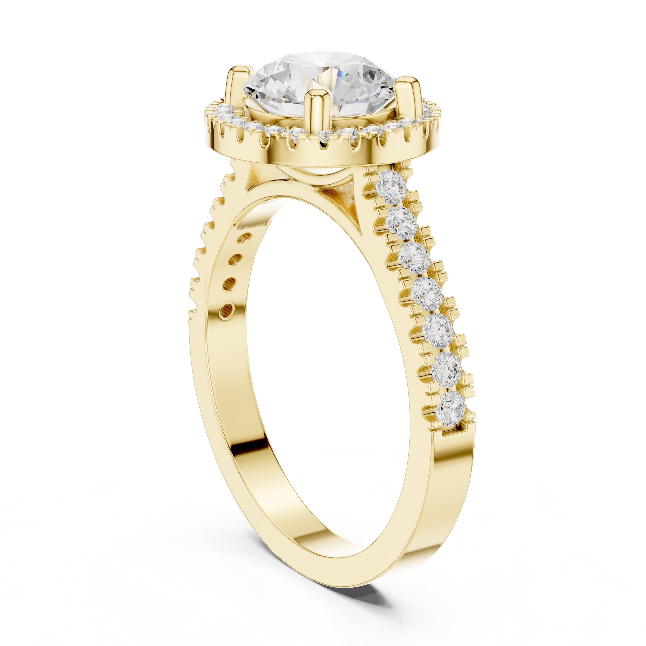 1.50 ct Round Lab-Grown Diamond Halo Ring 1.5ct Yellow Gold