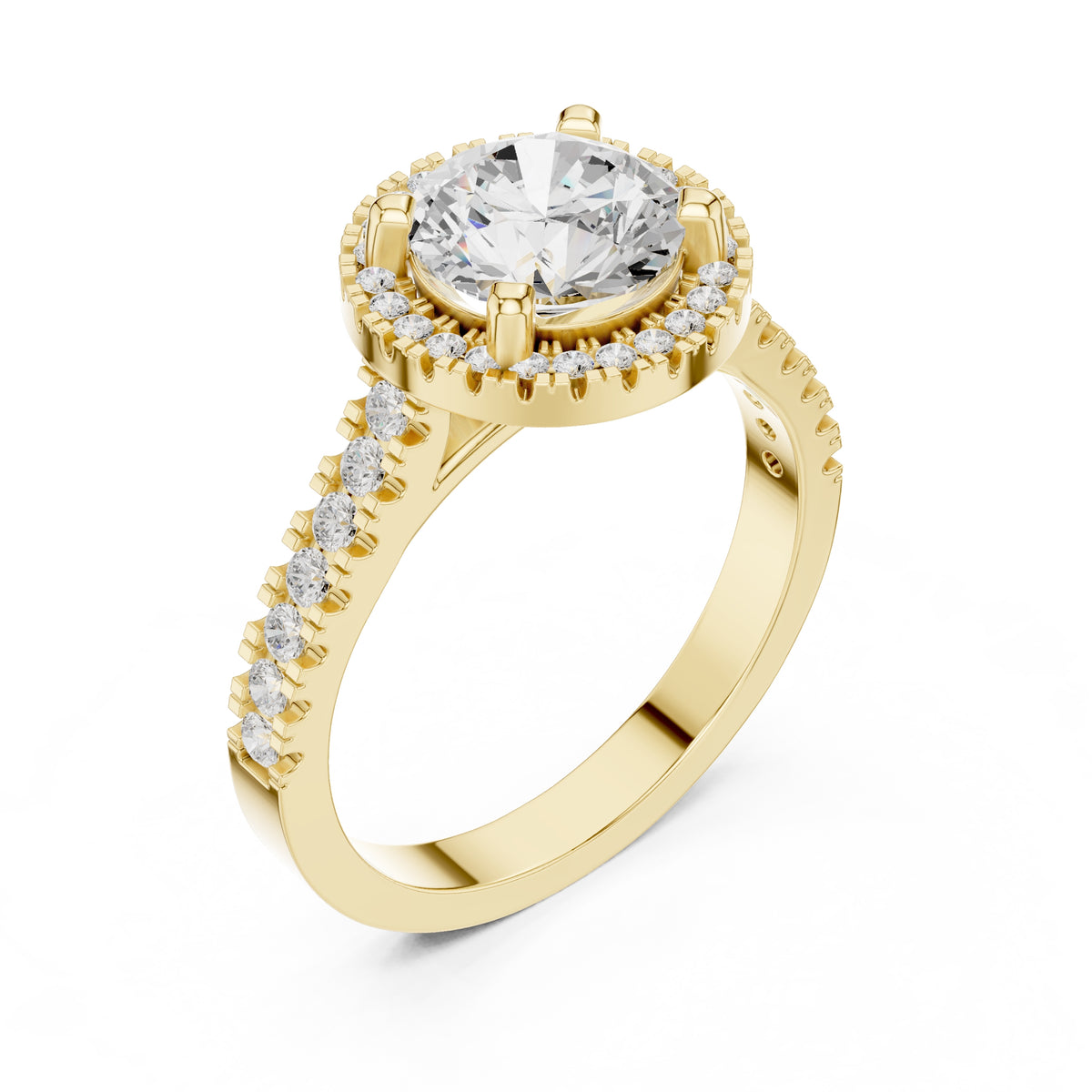 1.50 ct Round Lab-Grown Diamond Halo Ring 1.5ct Yellow Gold