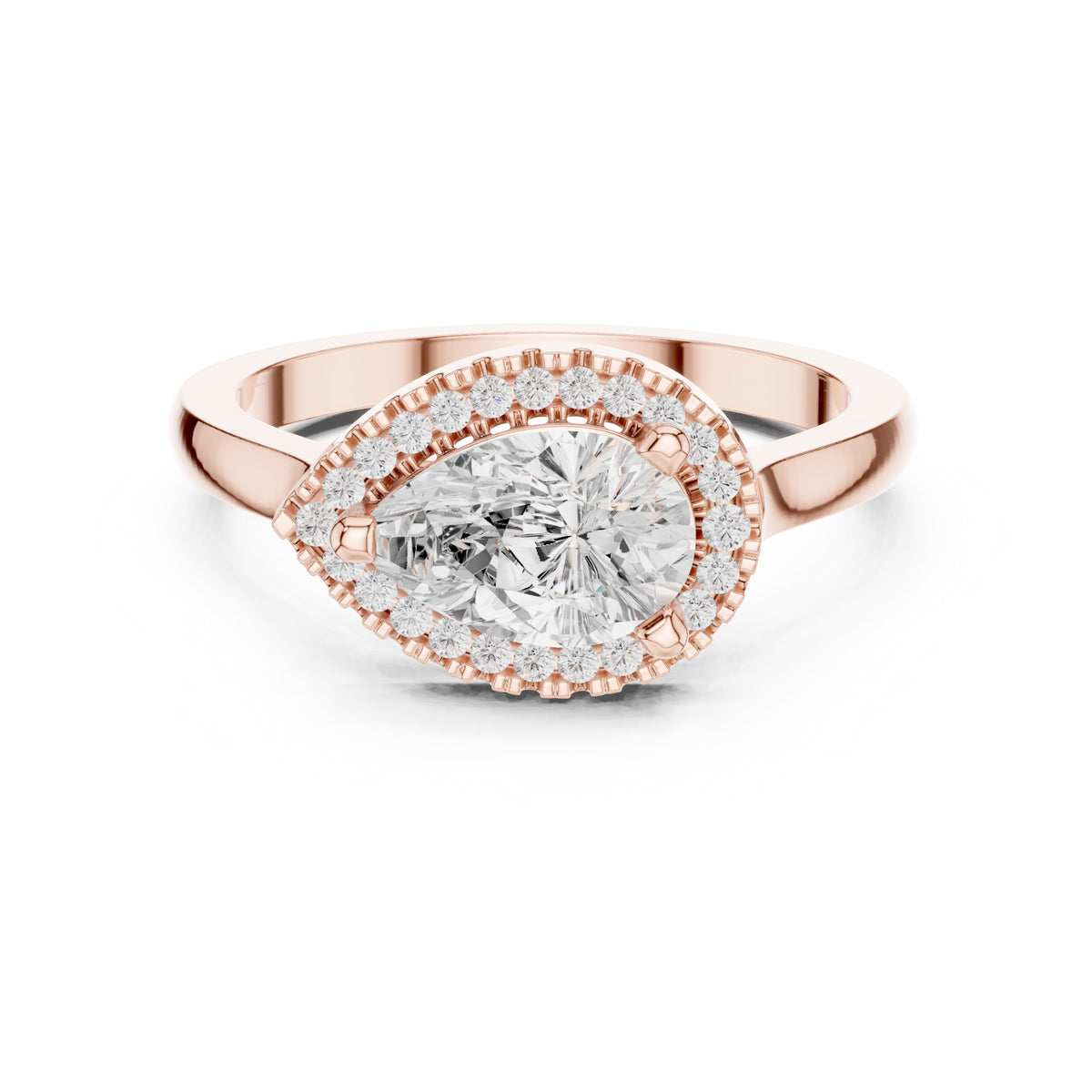 1.00 ct Teardrop Pave Halo Lab-Grown Diamond Ring 1ct Rose Gold