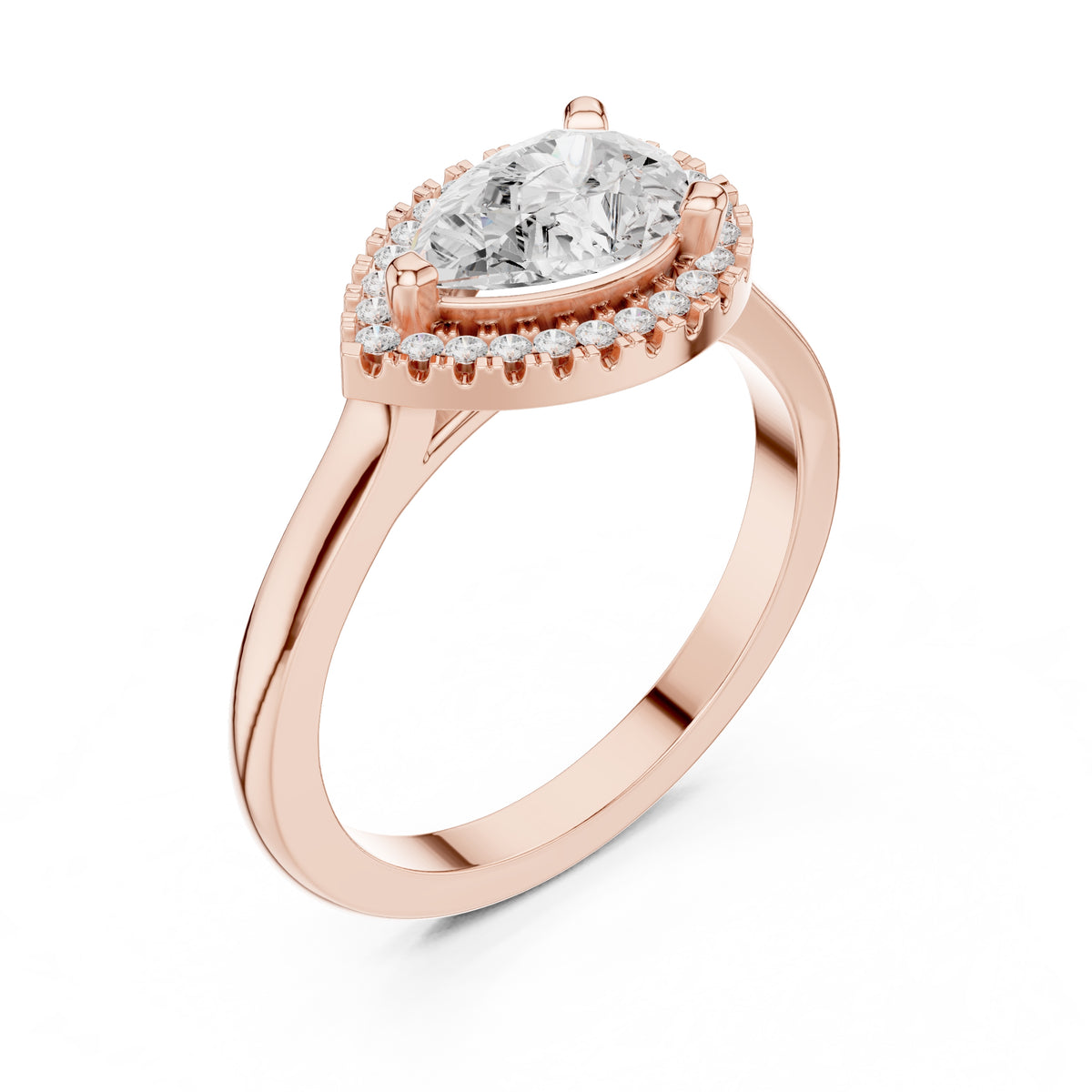 1.00 ct Teardrop Pave Halo Lab-Grown Diamond Ring 1ct Rose Gold