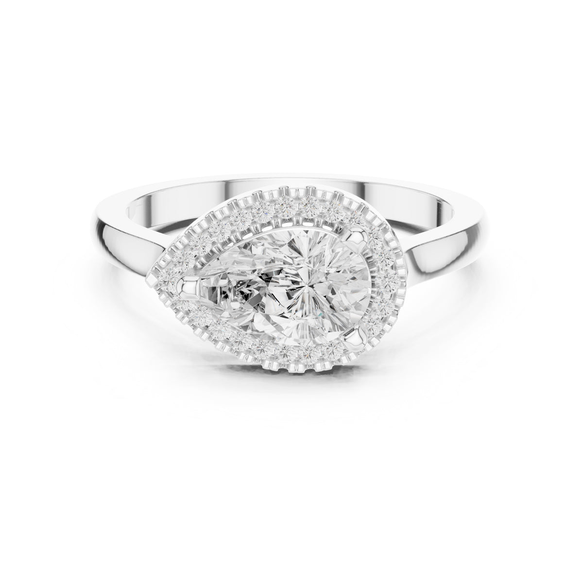 1.00 ct Teardrop Pave Halo Lab-Grown Diamond Ring 1ct White Gold