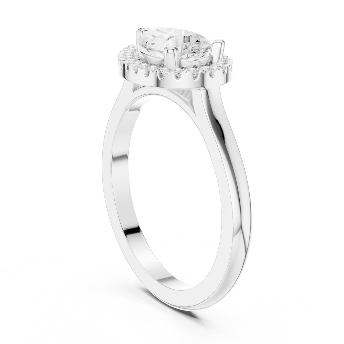 1.00 ct Teardrop Pave Halo Lab-Grown Diamond Ring 1ct White Gold