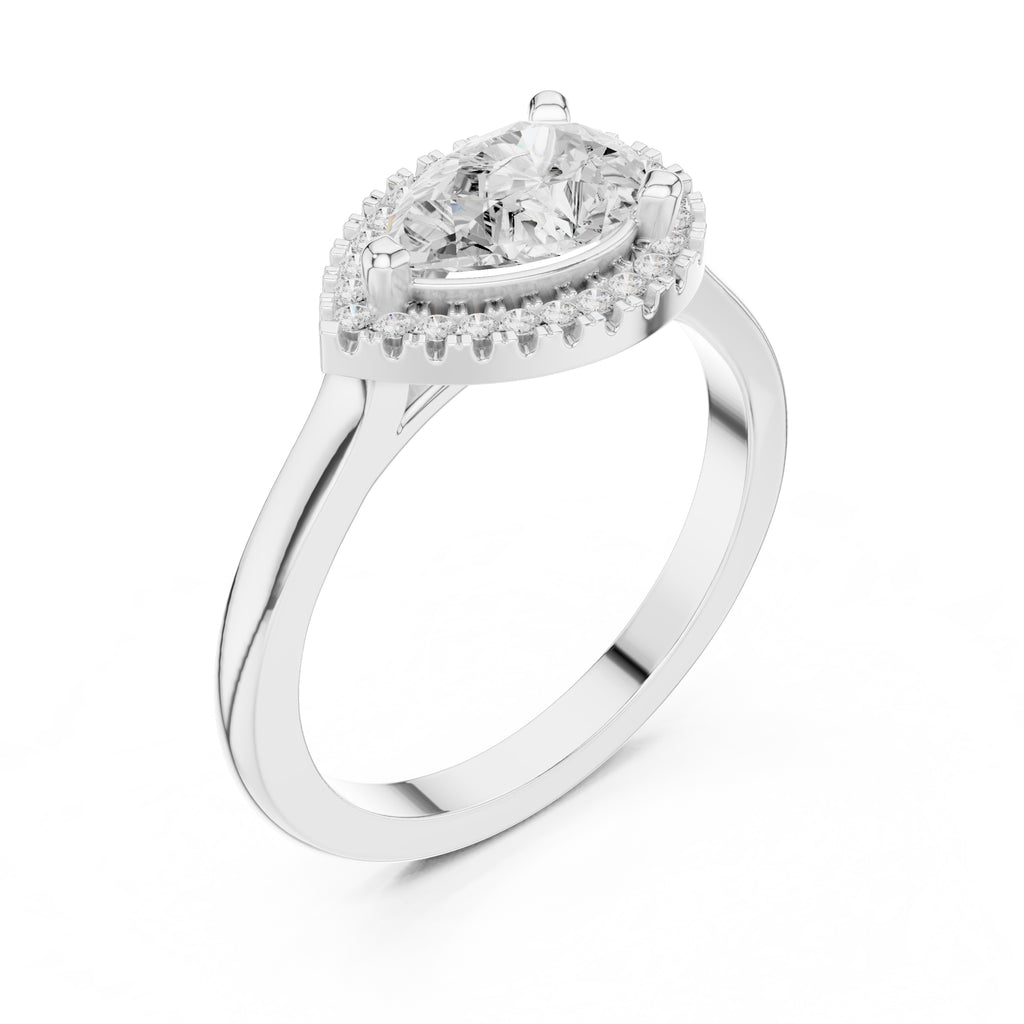 1.00 ct Teardrop Pave Halo Lab-Grown Diamond Ring 1ct White Gold