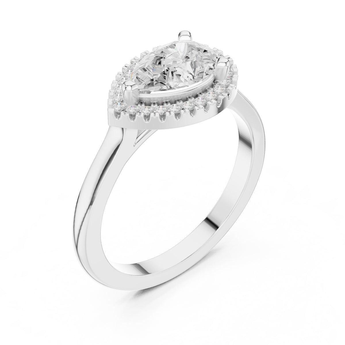 1.00 ct Teardrop Pave Halo Lab-Grown Diamond Ring 1ct White Gold