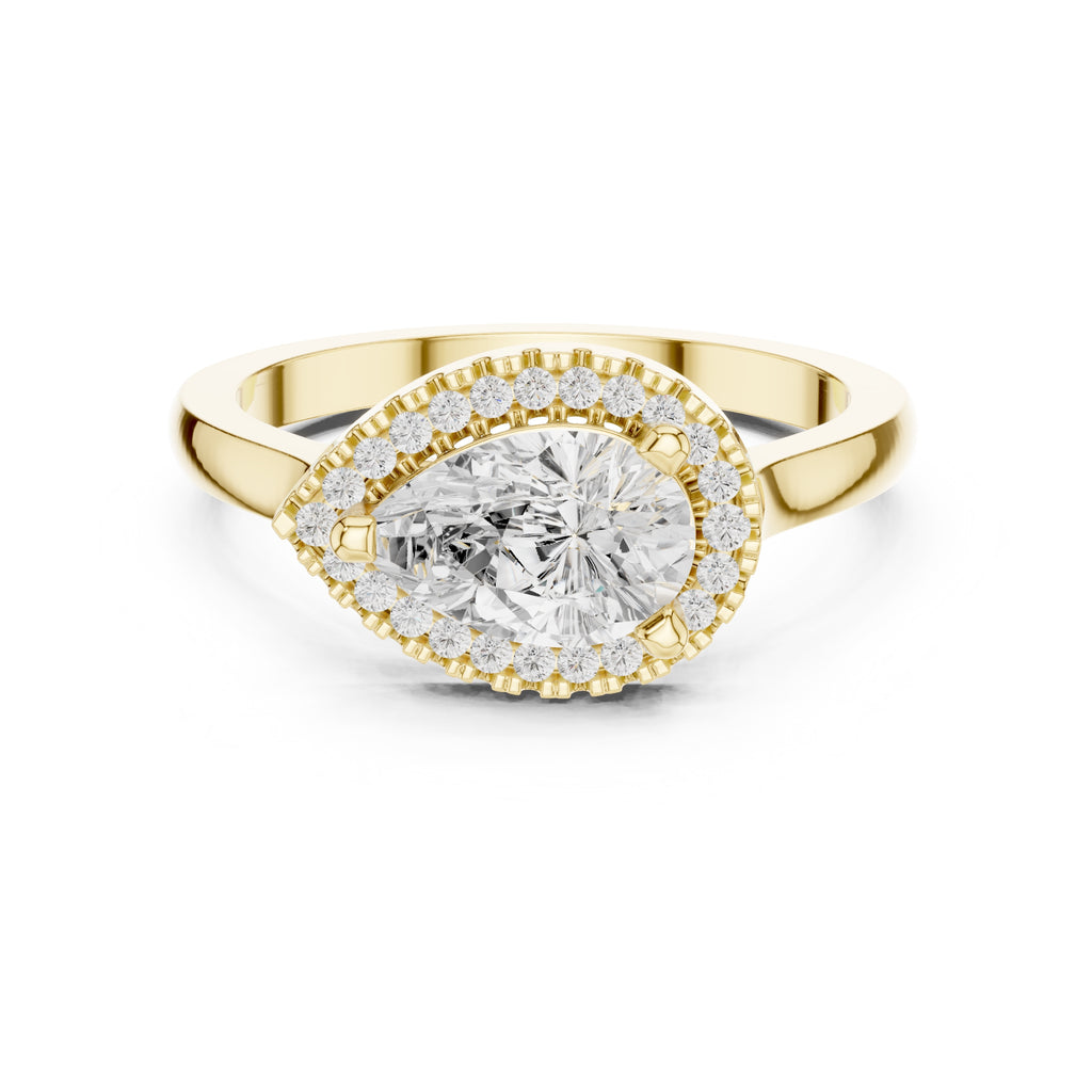 1.00 ct Teardrop Pave Halo Lab-Grown Diamond Ring 1ct Yellow Gold