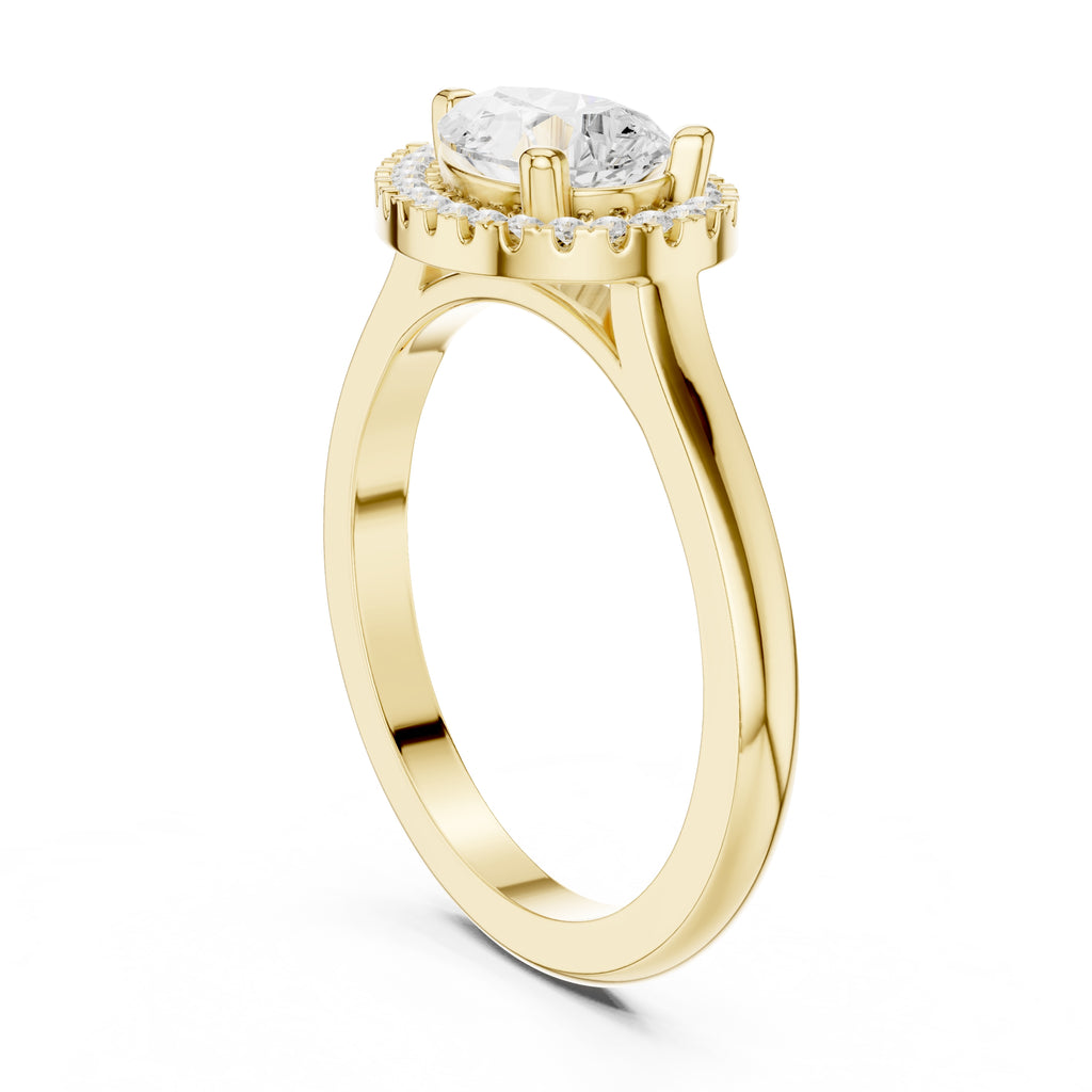 1.00 ct Teardrop Pave Halo Lab-Grown Diamond Ring 1ct Yellow Gold