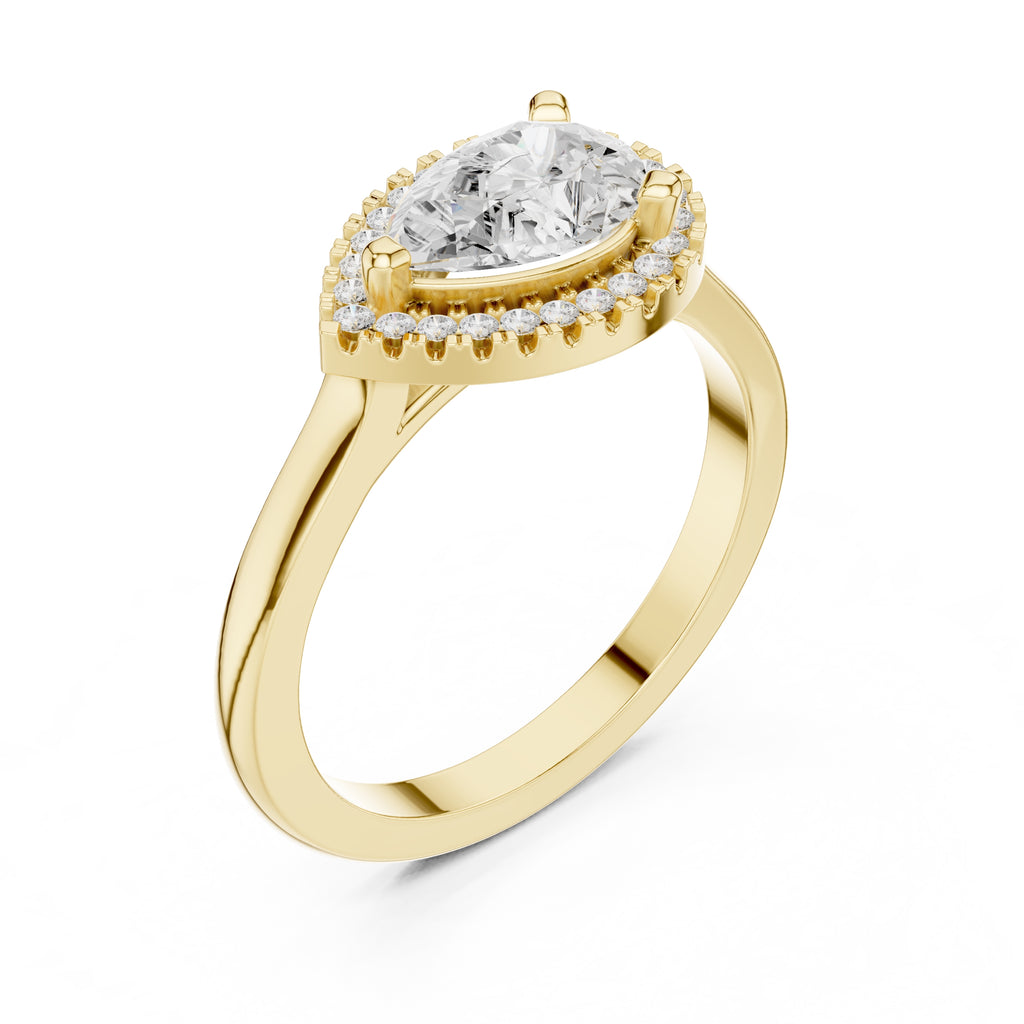 1.00 ct Teardrop Pave Halo Lab-Grown Diamond Ring 1ct Yellow Gold