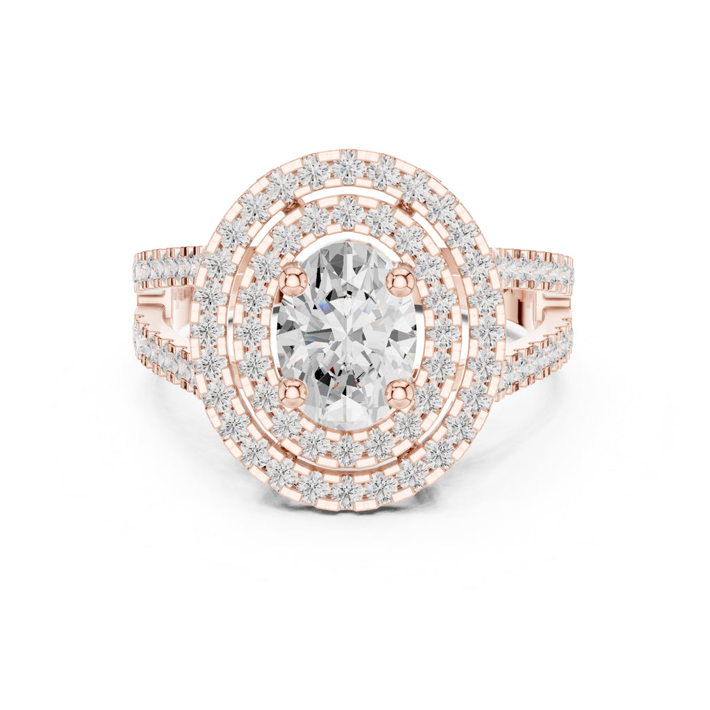 1.00 ct Oval Lab-Grown Diamond Double Halo Ring 1ct Rose Gold