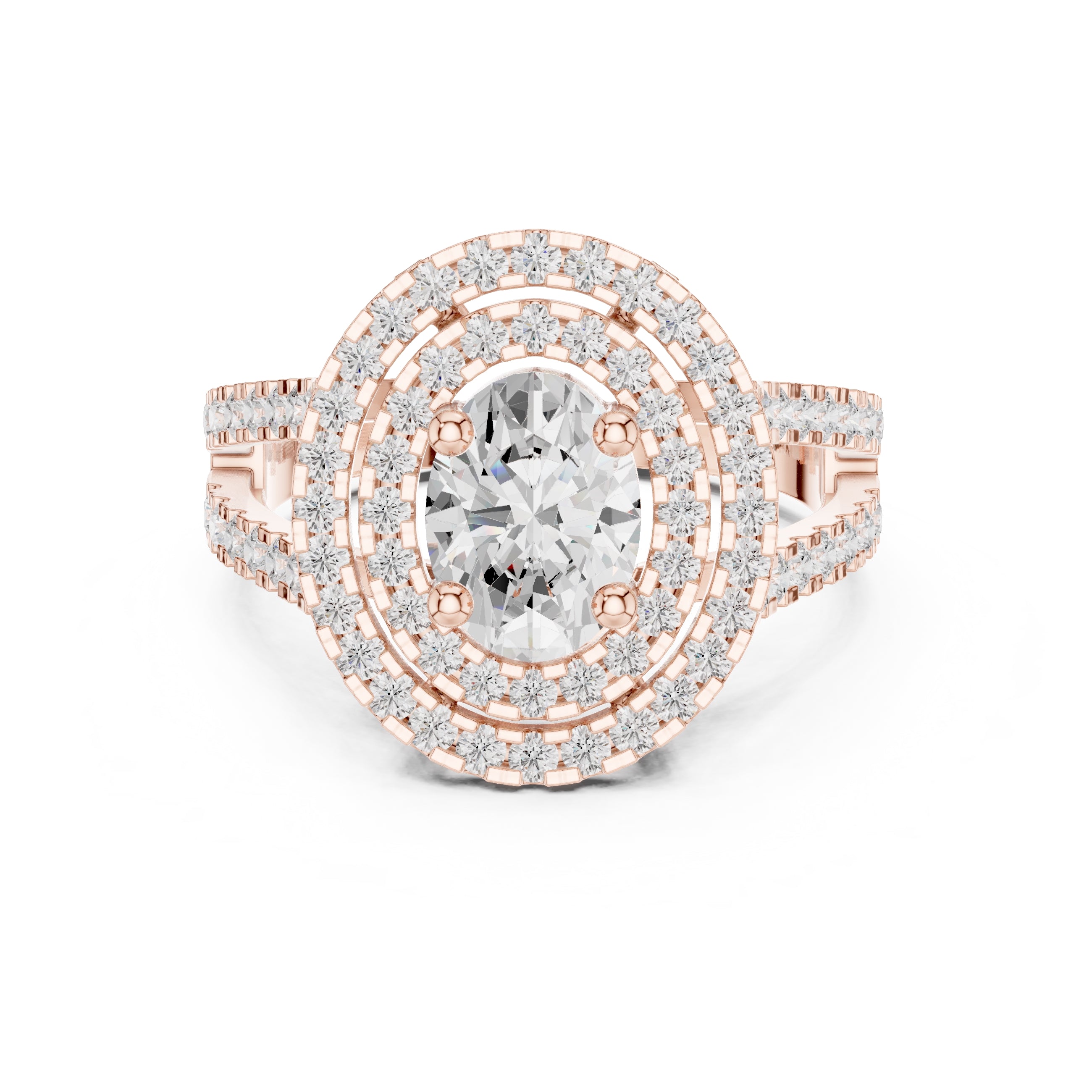 1.00 ct Oval Lab-Grown Diamond Double Halo Ring 1ct Rose Gold