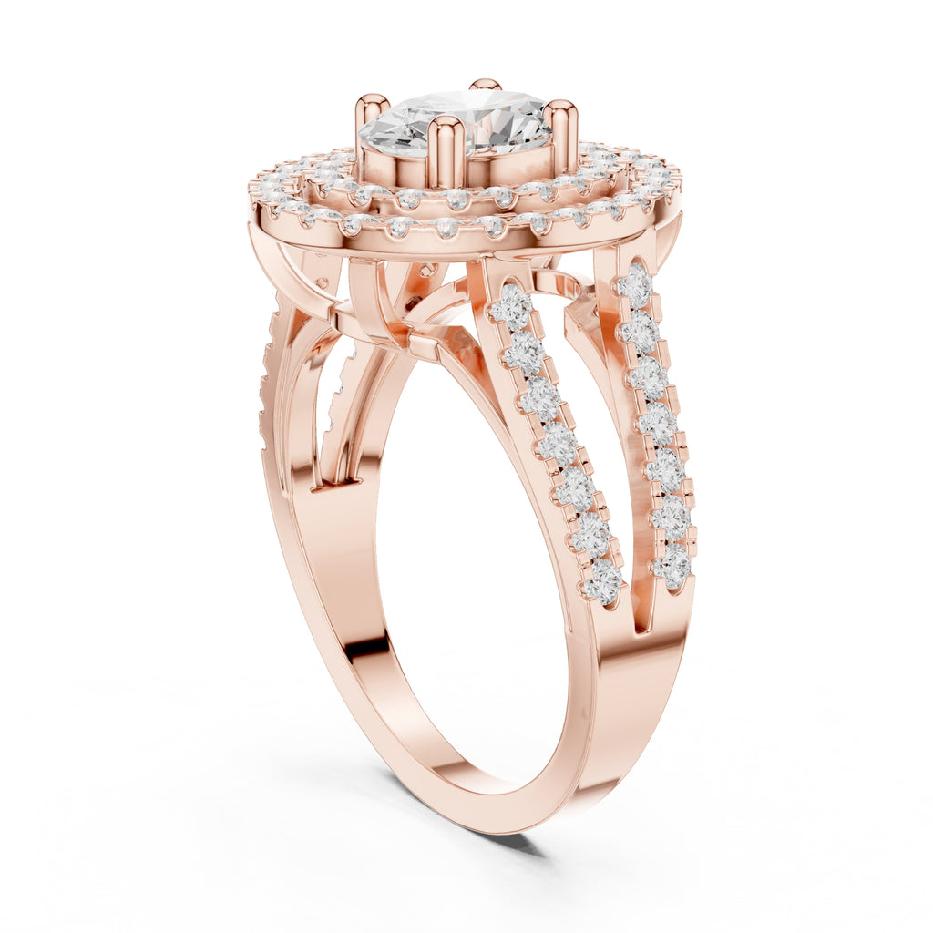 1.00 ct Oval Lab-Grown Diamond Double Halo Ring 1ct Rose Gold