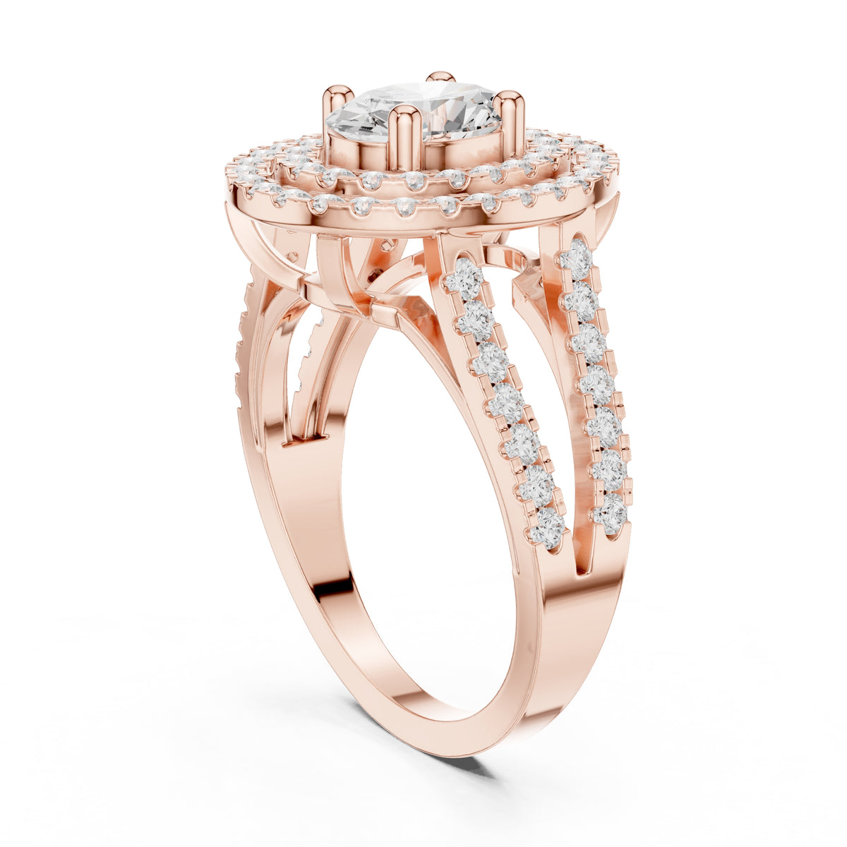 1.00 ct Oval Lab-Grown Diamond Double Halo Ring 1ct Rose Gold