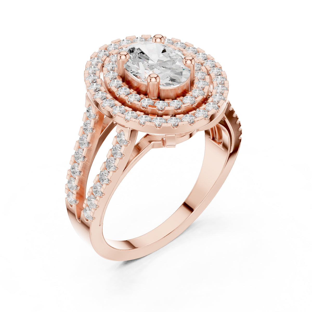 1.00 ct Oval Lab-Grown Diamond Double Halo Ring 1ct Rose Gold