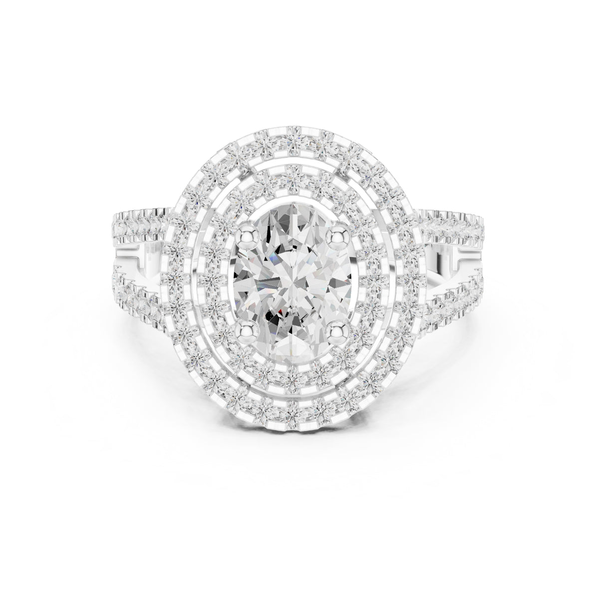 1.00 ct Oval Lab-Grown Diamond Double Halo Ring 1ct White Gold