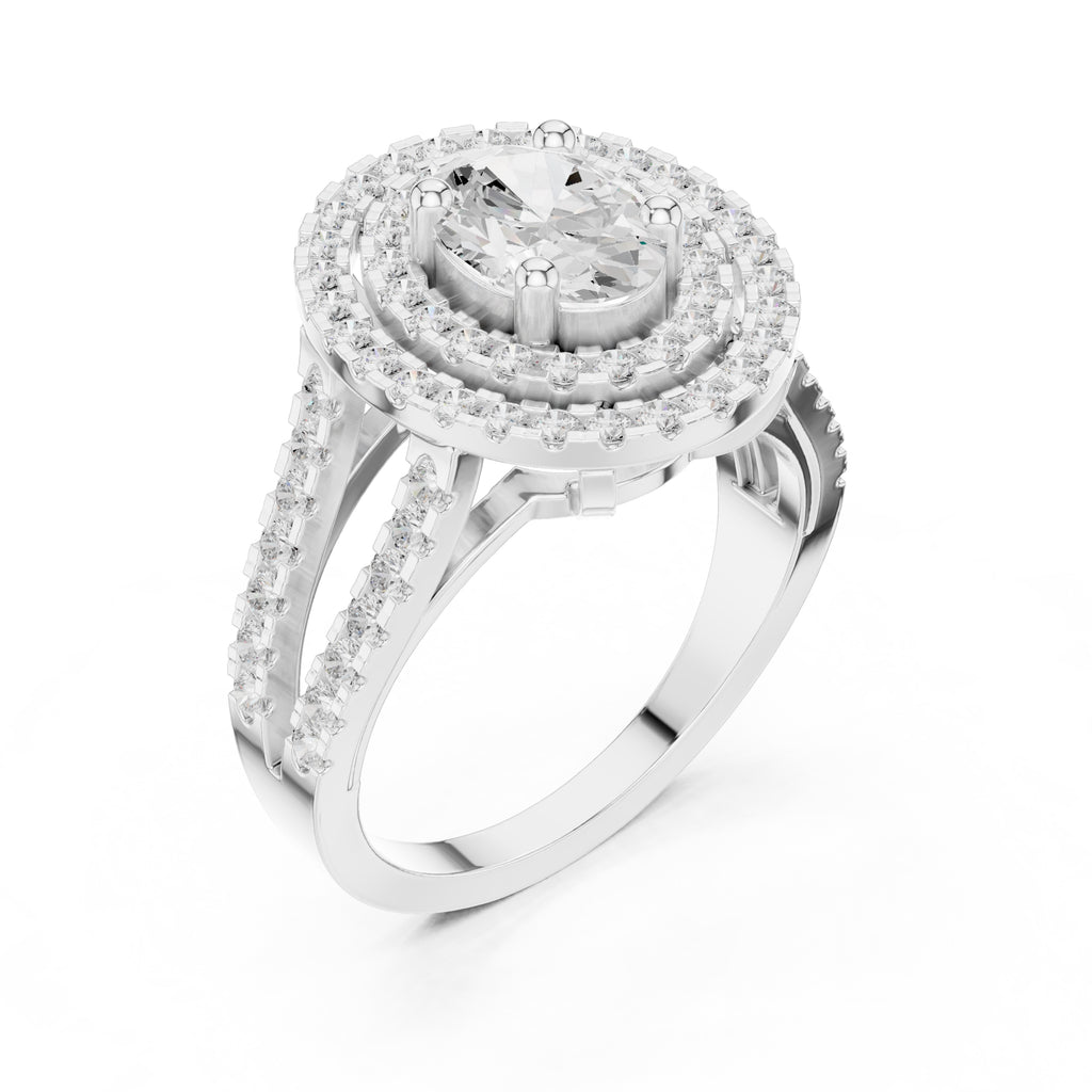 1.00 ct Oval Lab-Grown Diamond Double Halo Ring 1ct White Gold