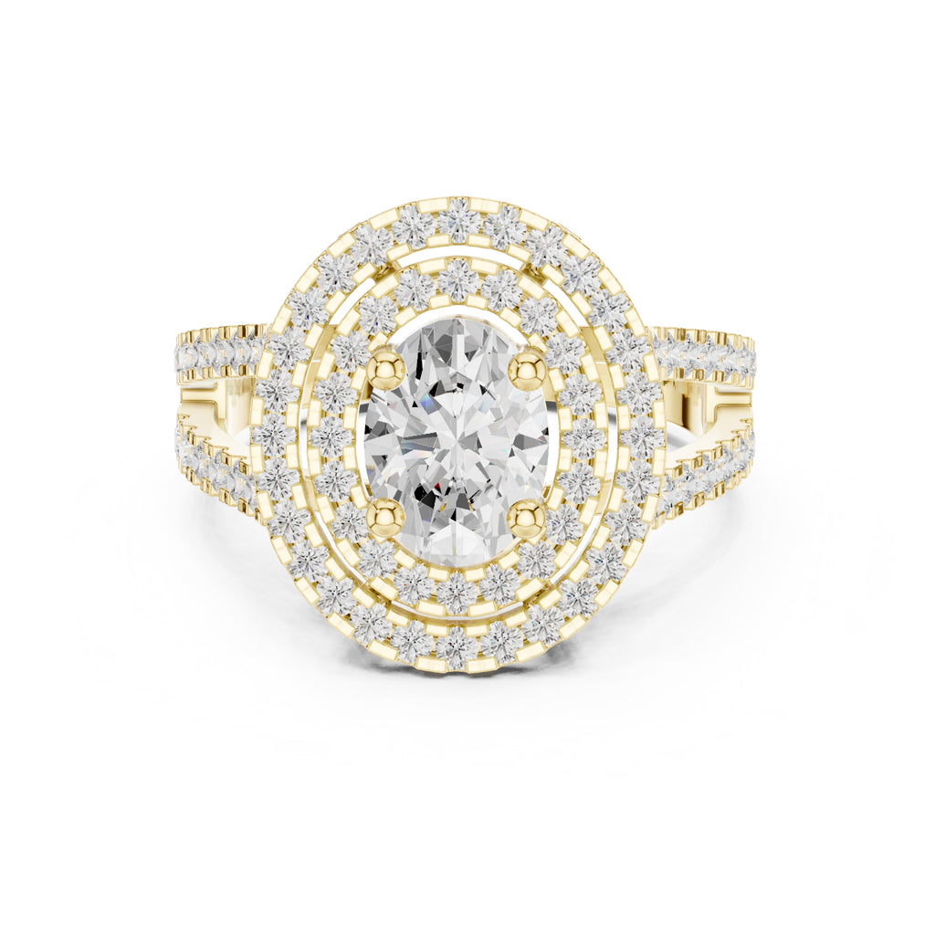 1.00 ct Oval Lab-Grown Diamond Double Halo Ring 1ct Yellow Gold