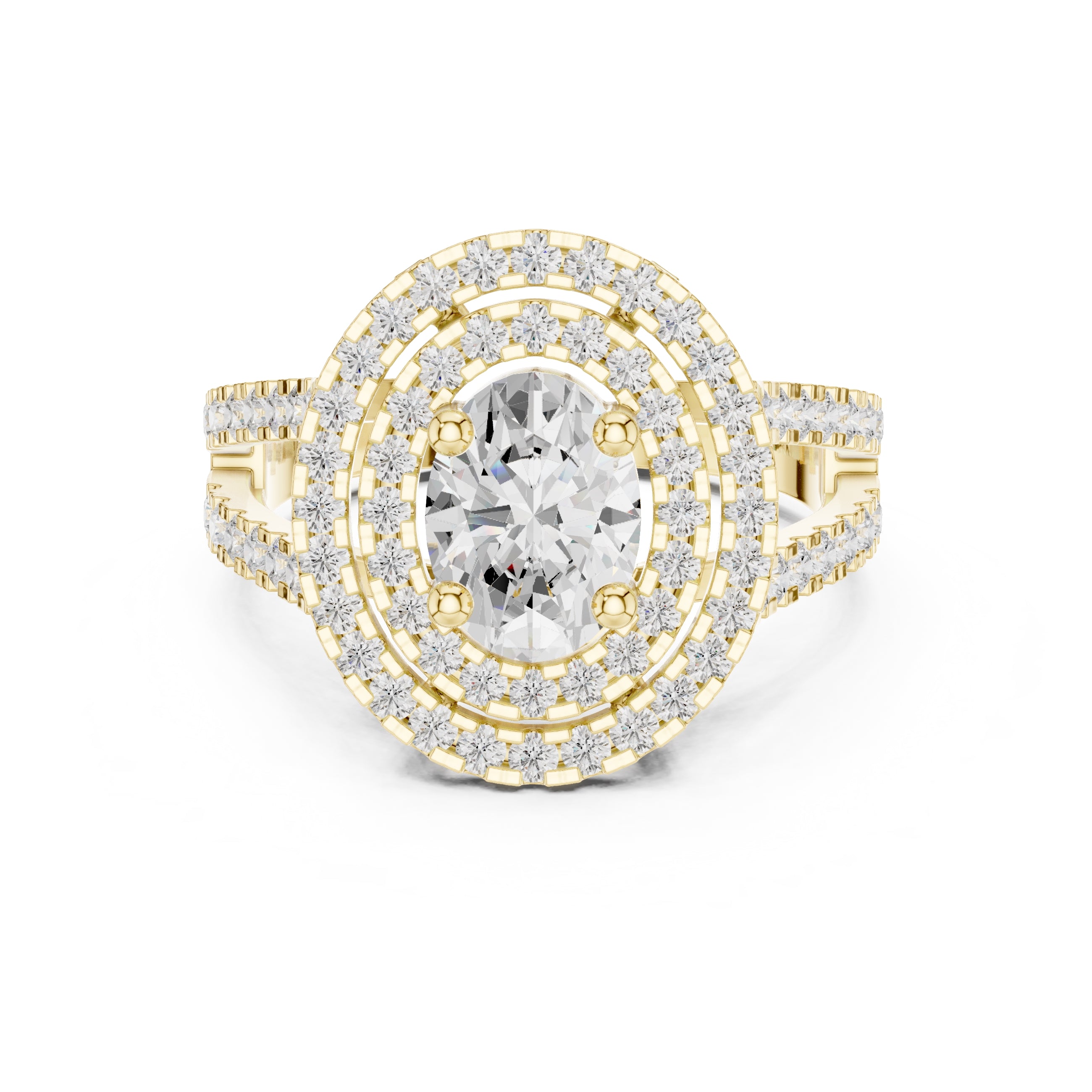 1.00 ct Oval Lab-Grown Diamond Double Halo Ring 1ct Yellow Gold