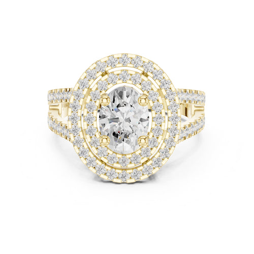 1.00 ct Oval Lab-Grown Diamond Double Halo Ring 1ct Yellow Gold