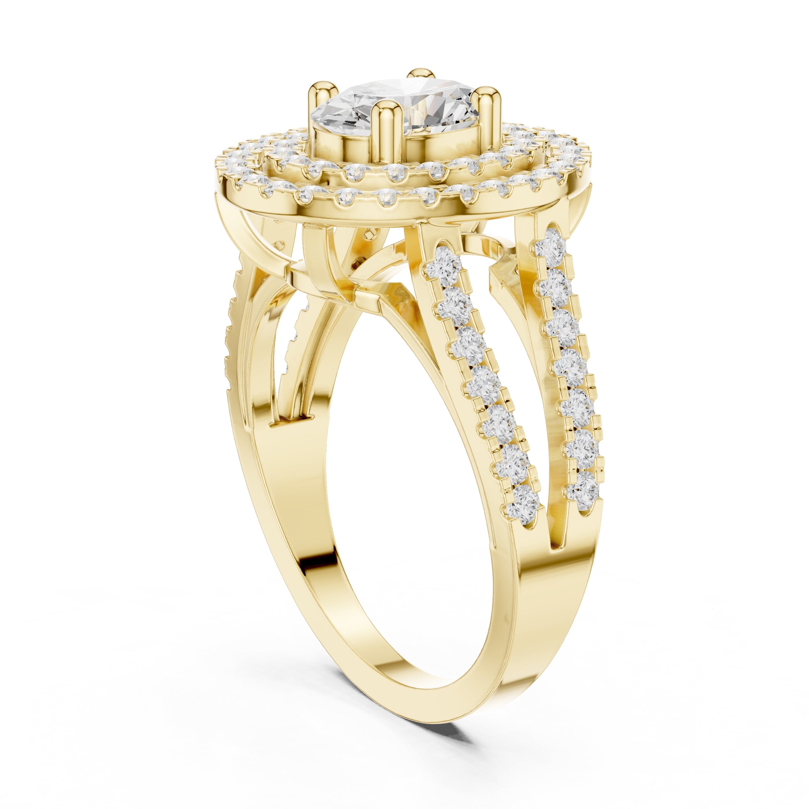 1.00 ct Oval Lab-Grown Diamond Double Halo Ring 1ct Yellow Gold
