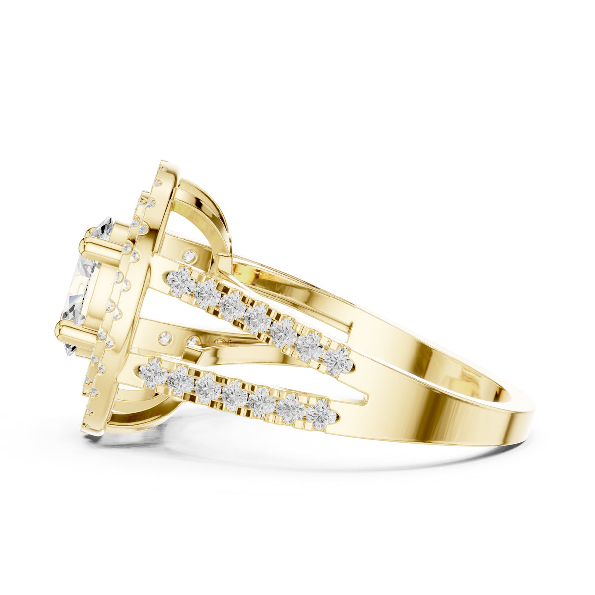 1.00 ct Oval Lab-Grown Diamond Double Halo Ring 1ct Yellow Gold