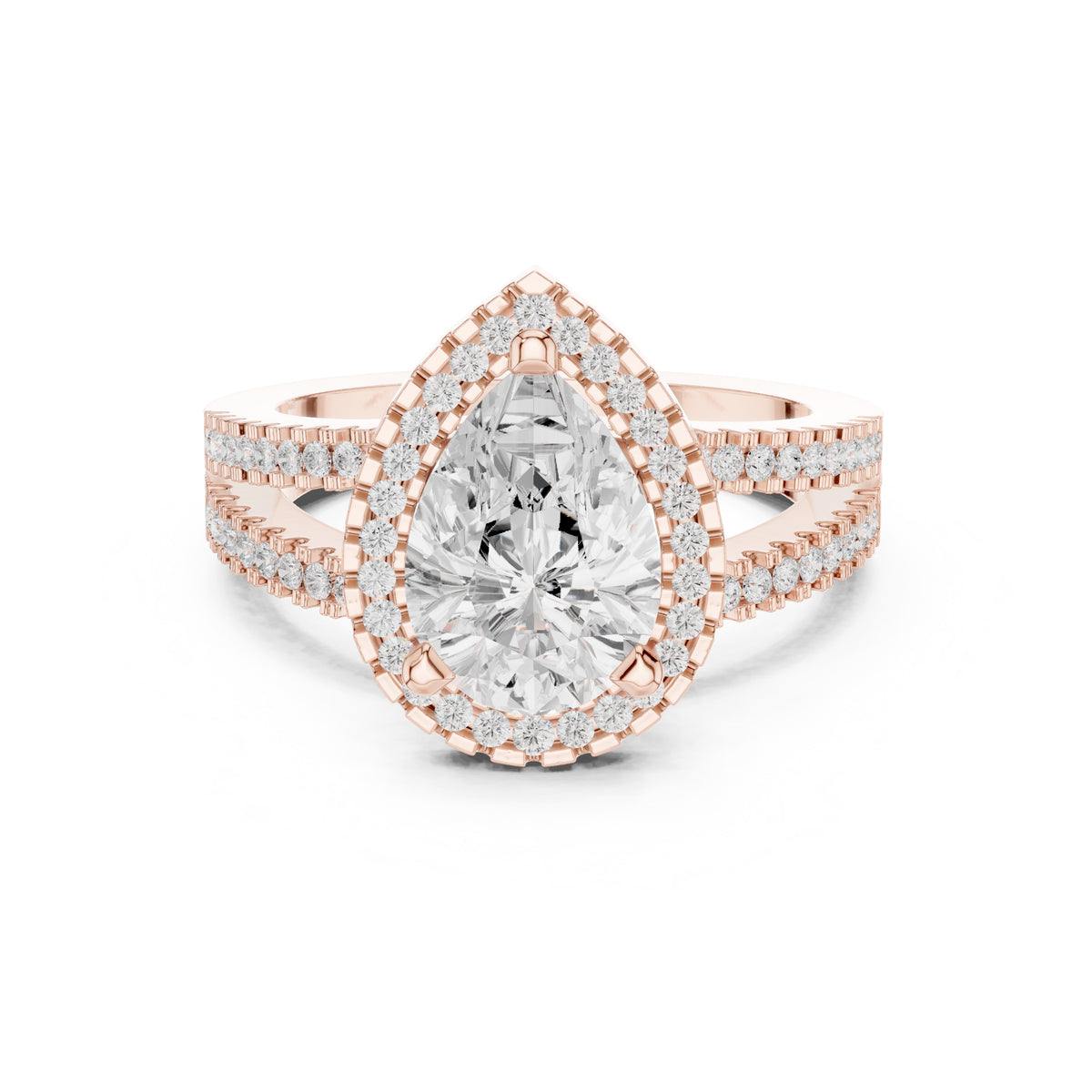 1.81 ct Pear Lab-Grown Diamond Split-Shank Halo Ring 1.81ct Rose Gold