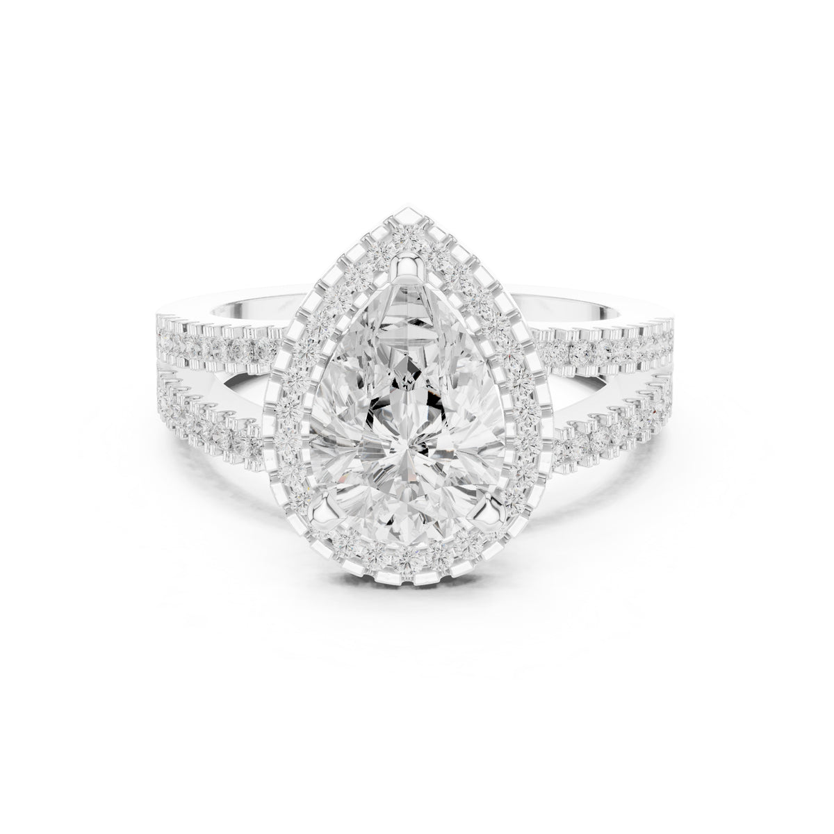 1.81 ct Pear Lab-Grown Diamond Split-Shank Halo Ring 1.81ct White Gold