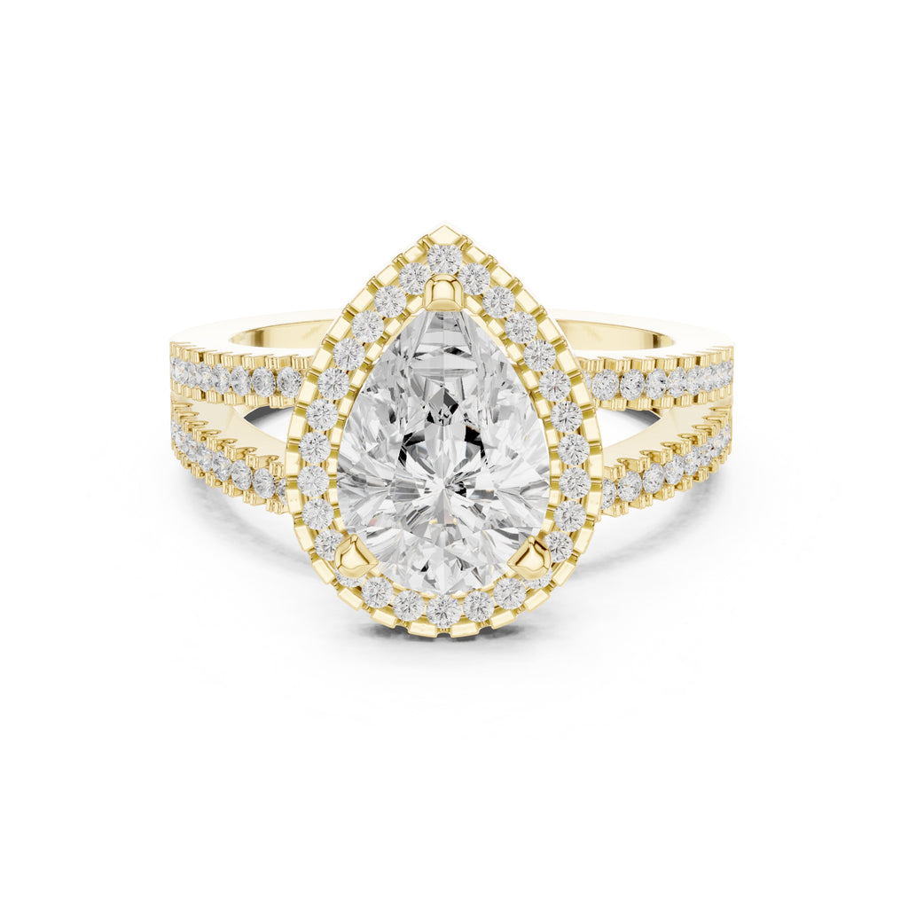 1.81 ct Pear Lab-Grown Diamond Split-Shank Halo Ring 1.81ct Yellow Gold