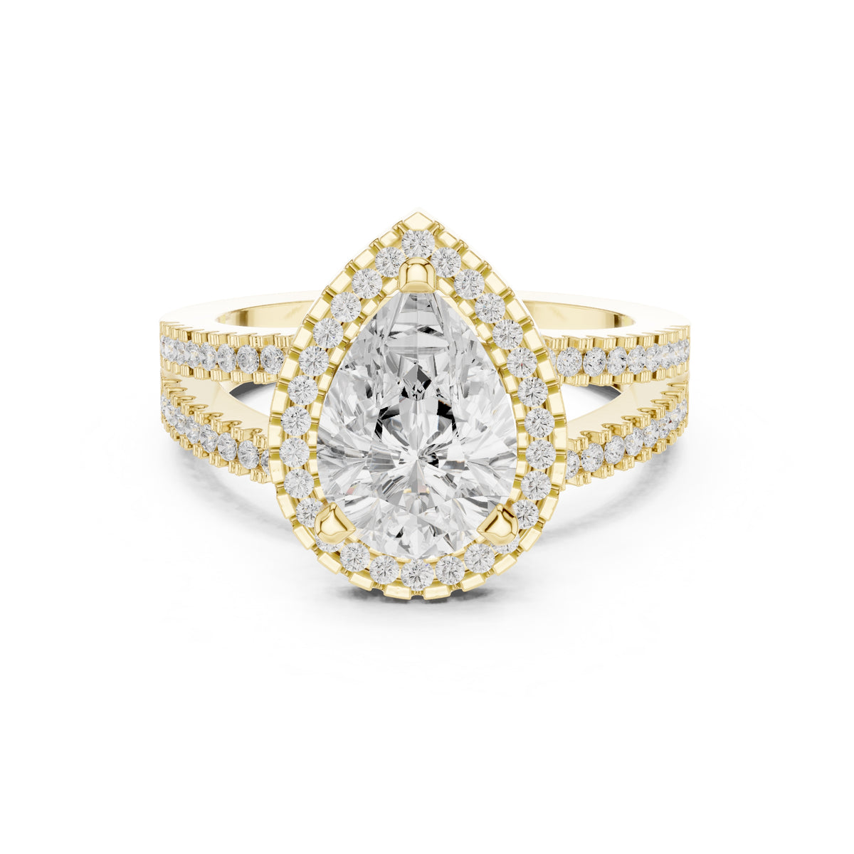 1.81 ct Pear Lab-Grown Diamond Split-Shank Halo Ring 1.81ct Yellow Gold