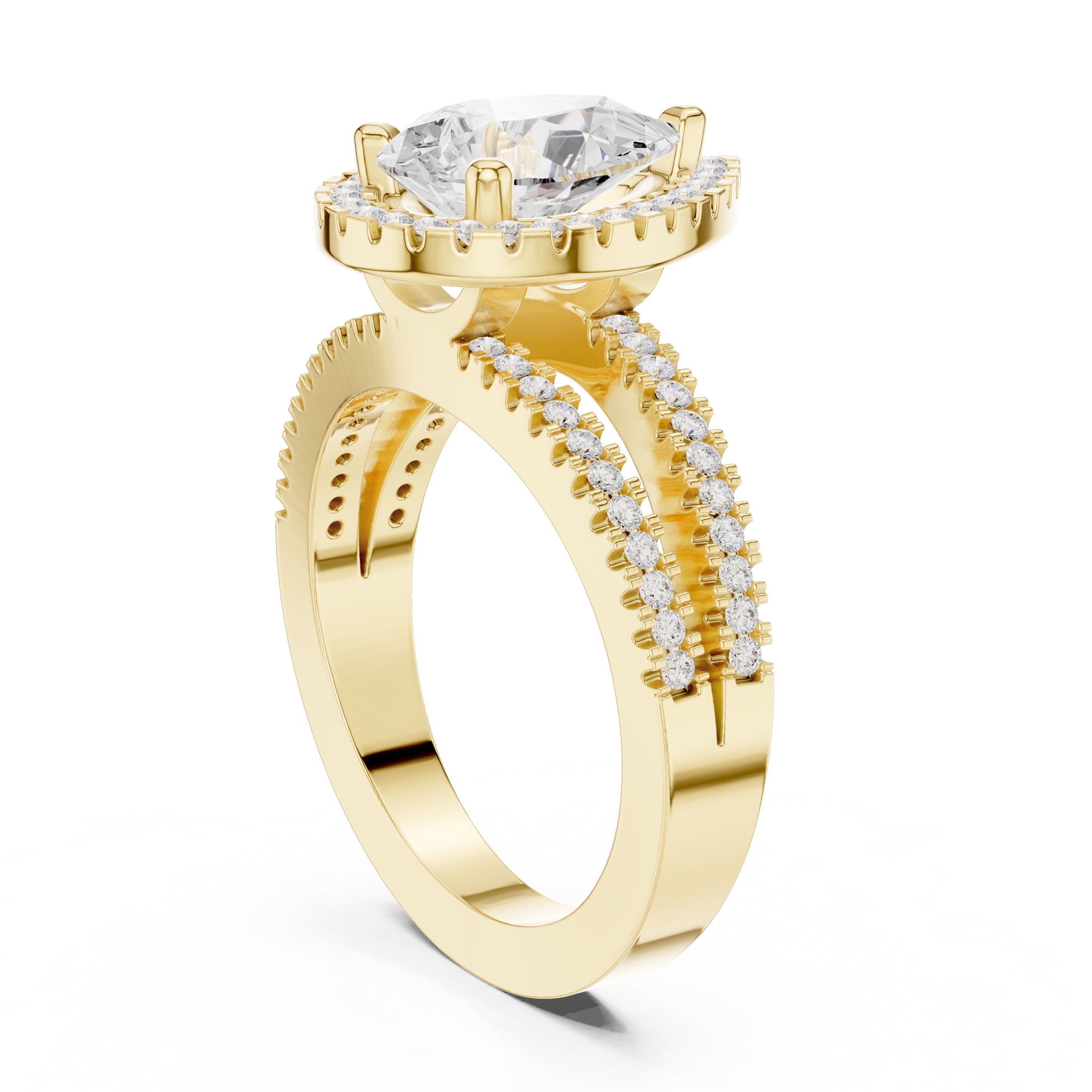 1.81 ct Pear Lab-Grown Diamond Split-Shank Halo Ring 1.81ct Yellow Gold