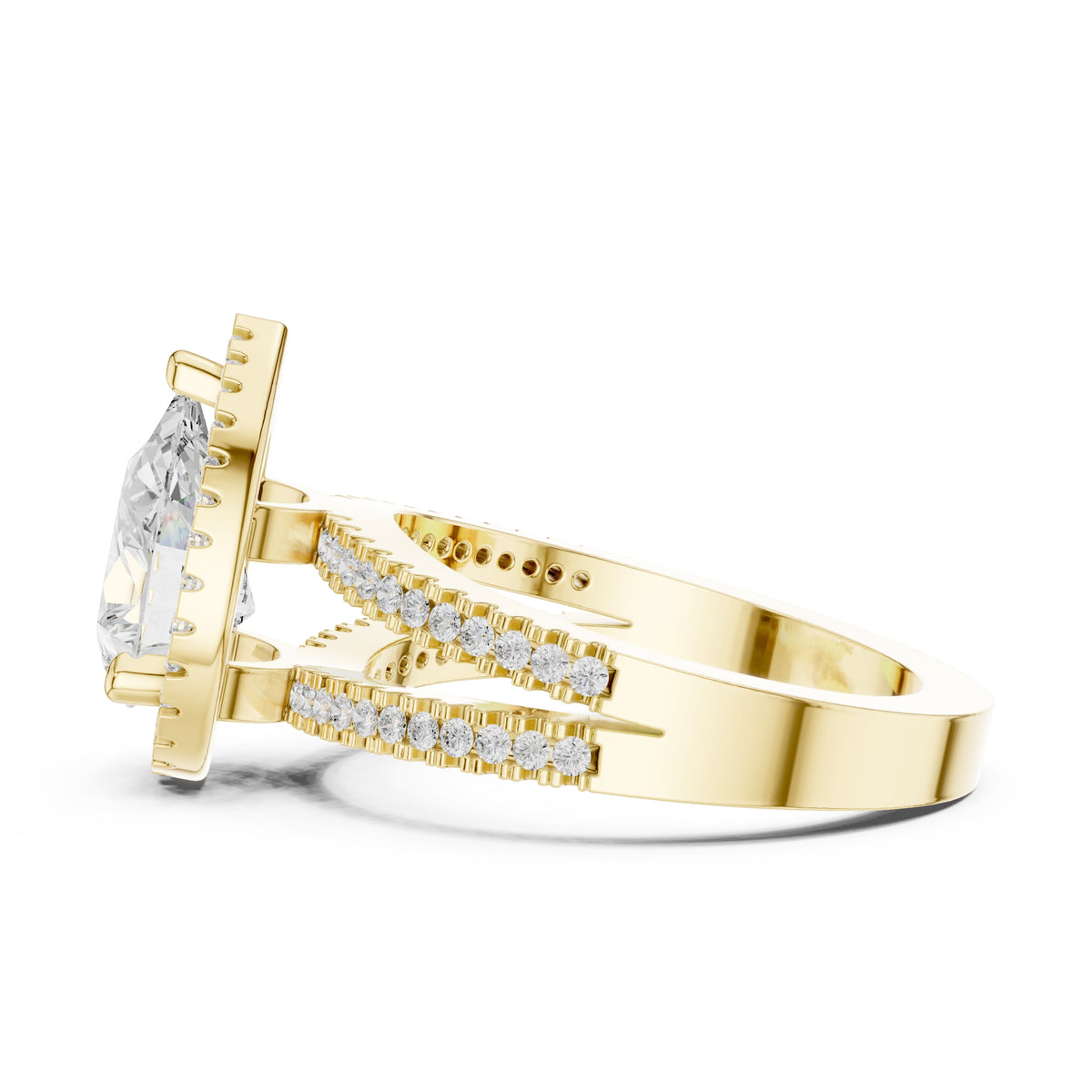 1.81 ct Pear Lab-Grown Diamond Split-Shank Halo Ring 1.81ct Yellow Gold
