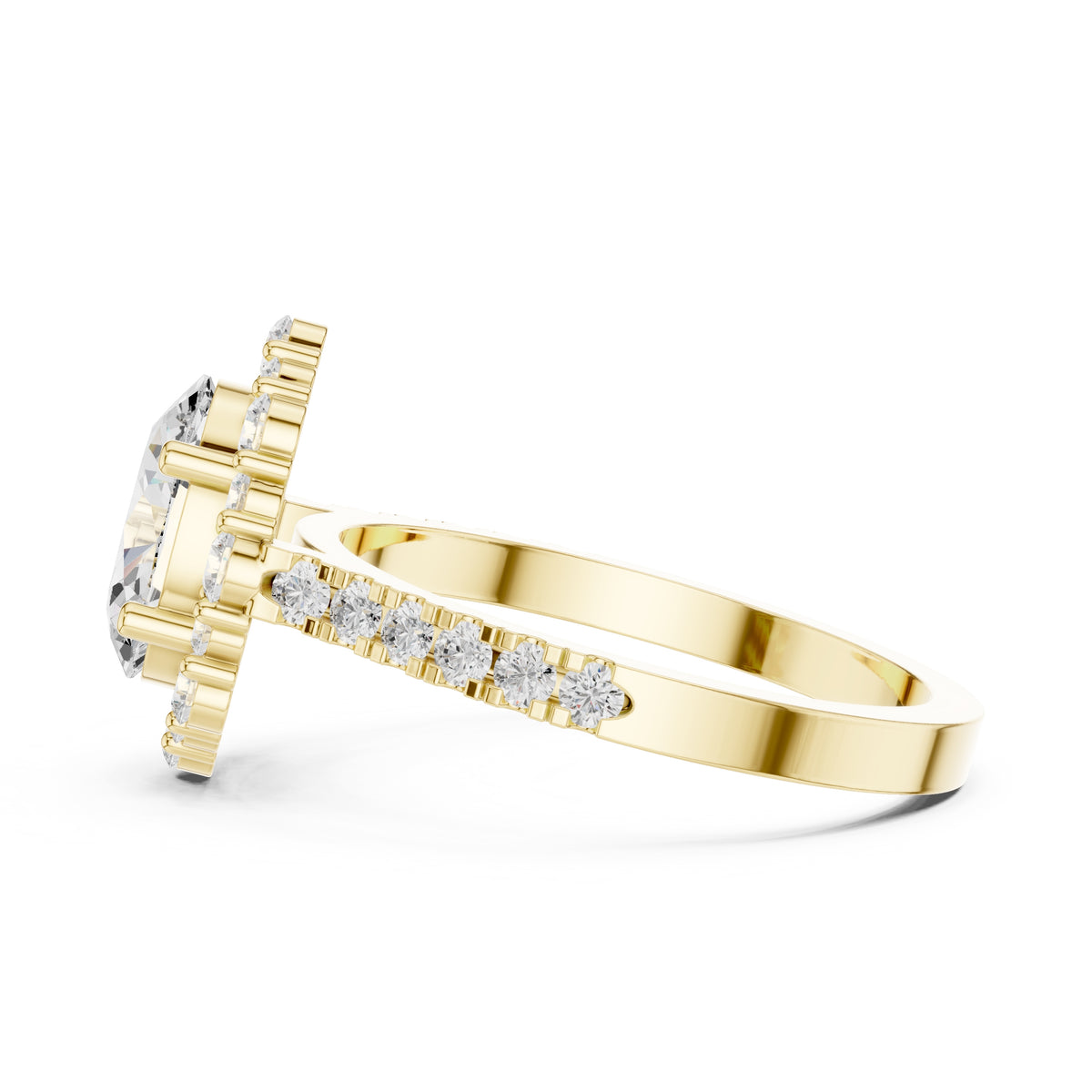 1.45 ct Oval Scalloped Halo Engagement Ring 1.45ct Yellow Gold