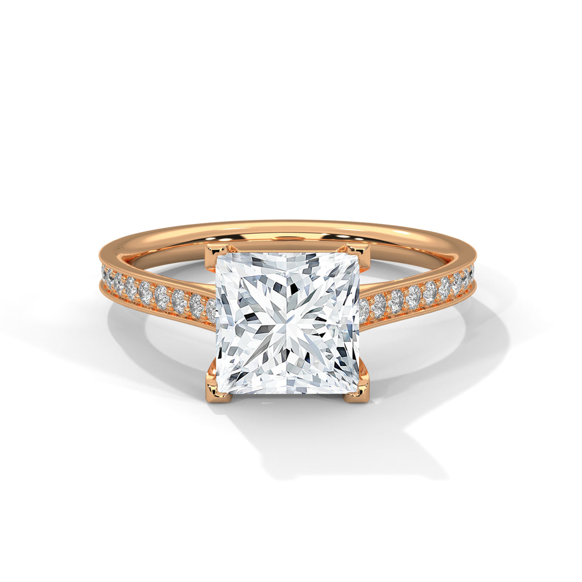 2.00 ct Princess Solitaire with Pavé Band 2ct Rose Gold