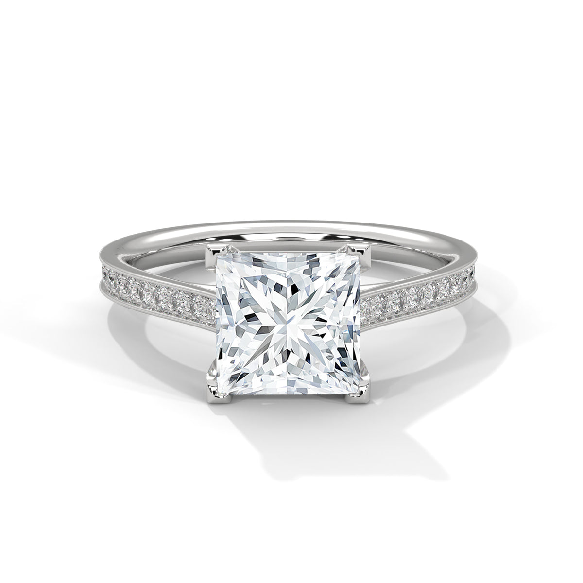 2.00 ct Princess Solitaire with Pavé Band 2ct White Gold