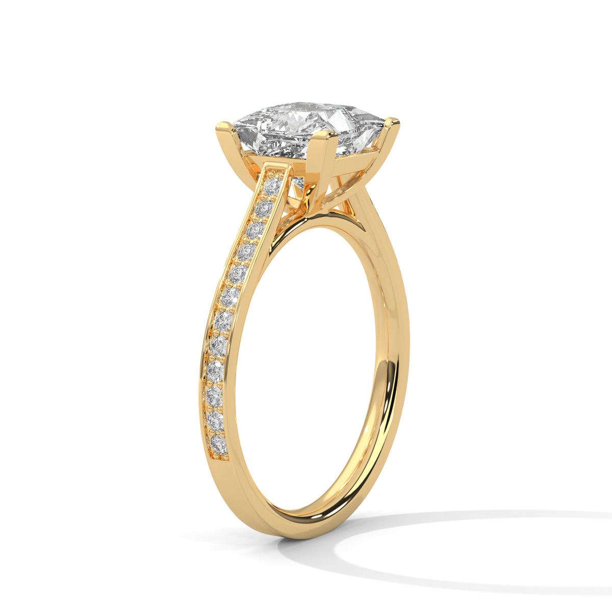 2.00 ct Princess Solitaire with Pavé Band 2ct Yellow Gold