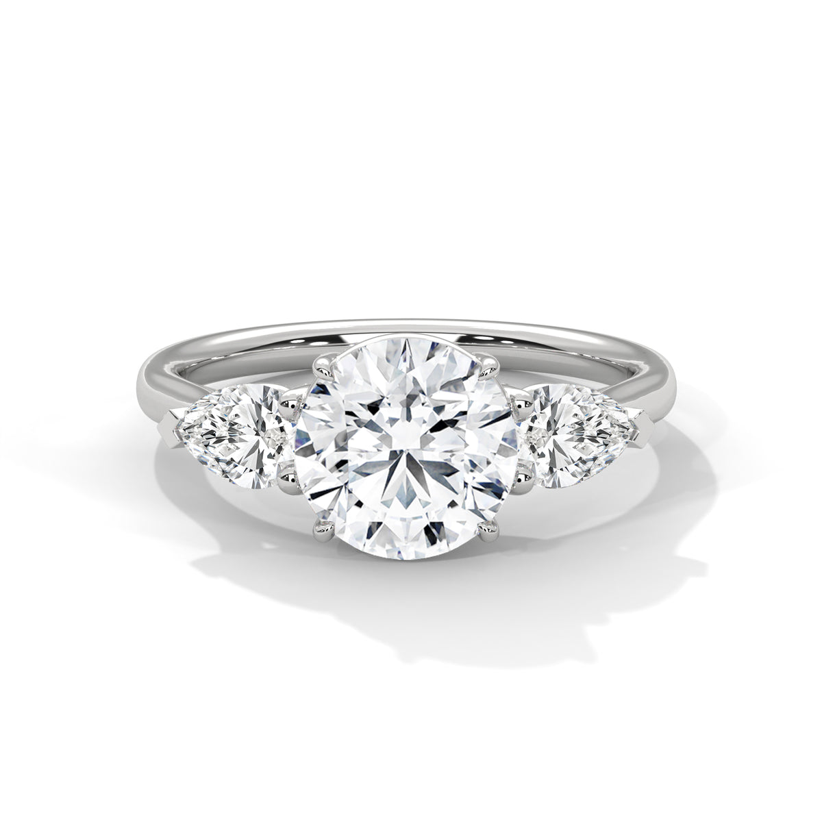 2.00 ct Round Center with Pear Side Stones Ring 2ct White Gold