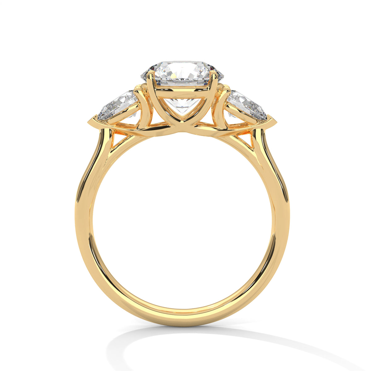 2.00 ct Round Center with Pear Side Stones Ring 2ct Yellow Gold