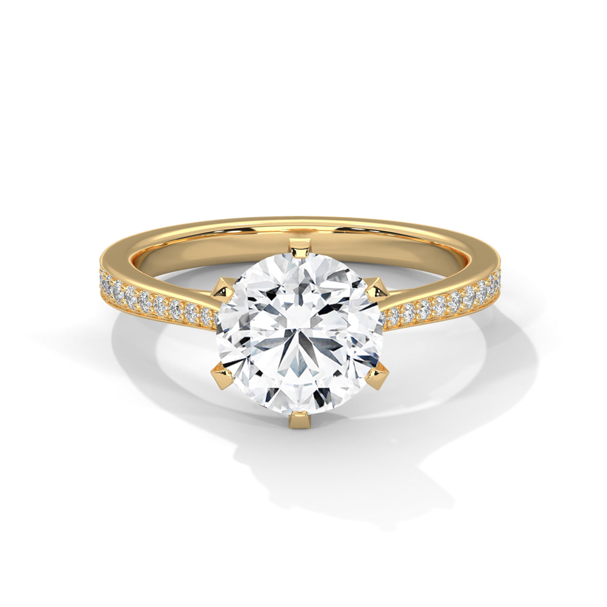 2.00 ct Round Solitaire with Pavé Band 2ct Yellow Gold