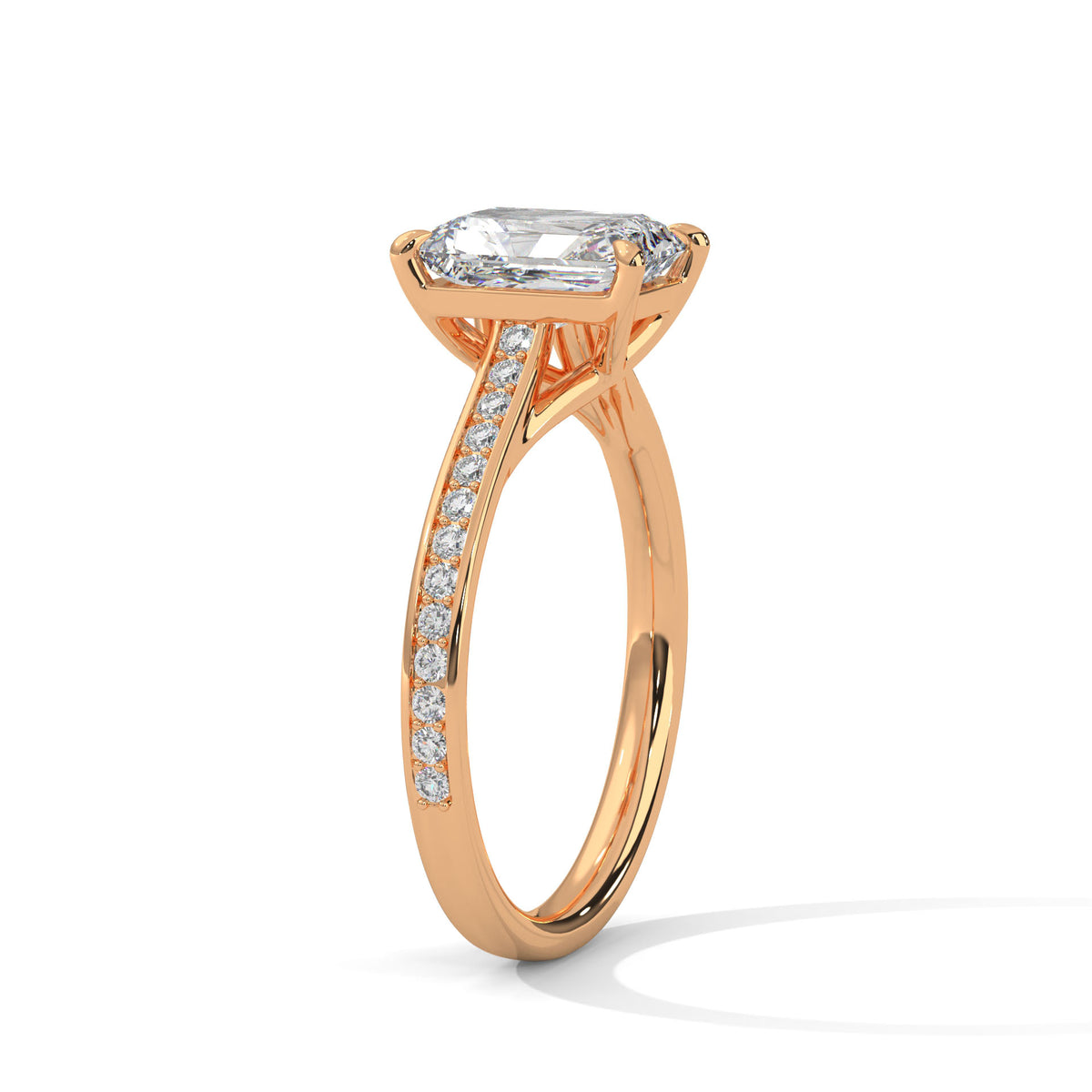 2.00 ct Emerald Cut Solitaire with Pavé Band 2ct Rose Gold