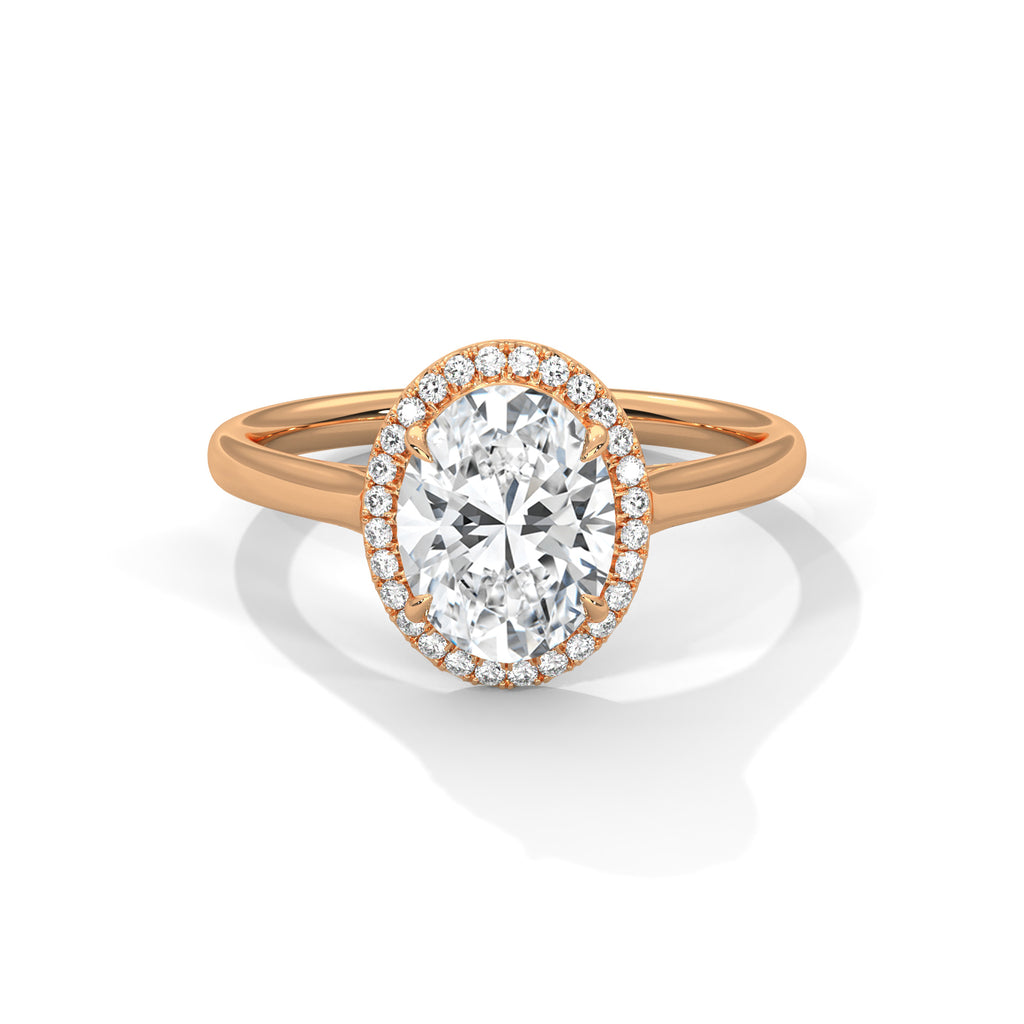 2.00 ct Classic Oval Halo Lab-Grown Diamond Ring with Plain Band 2ct Rose Gold